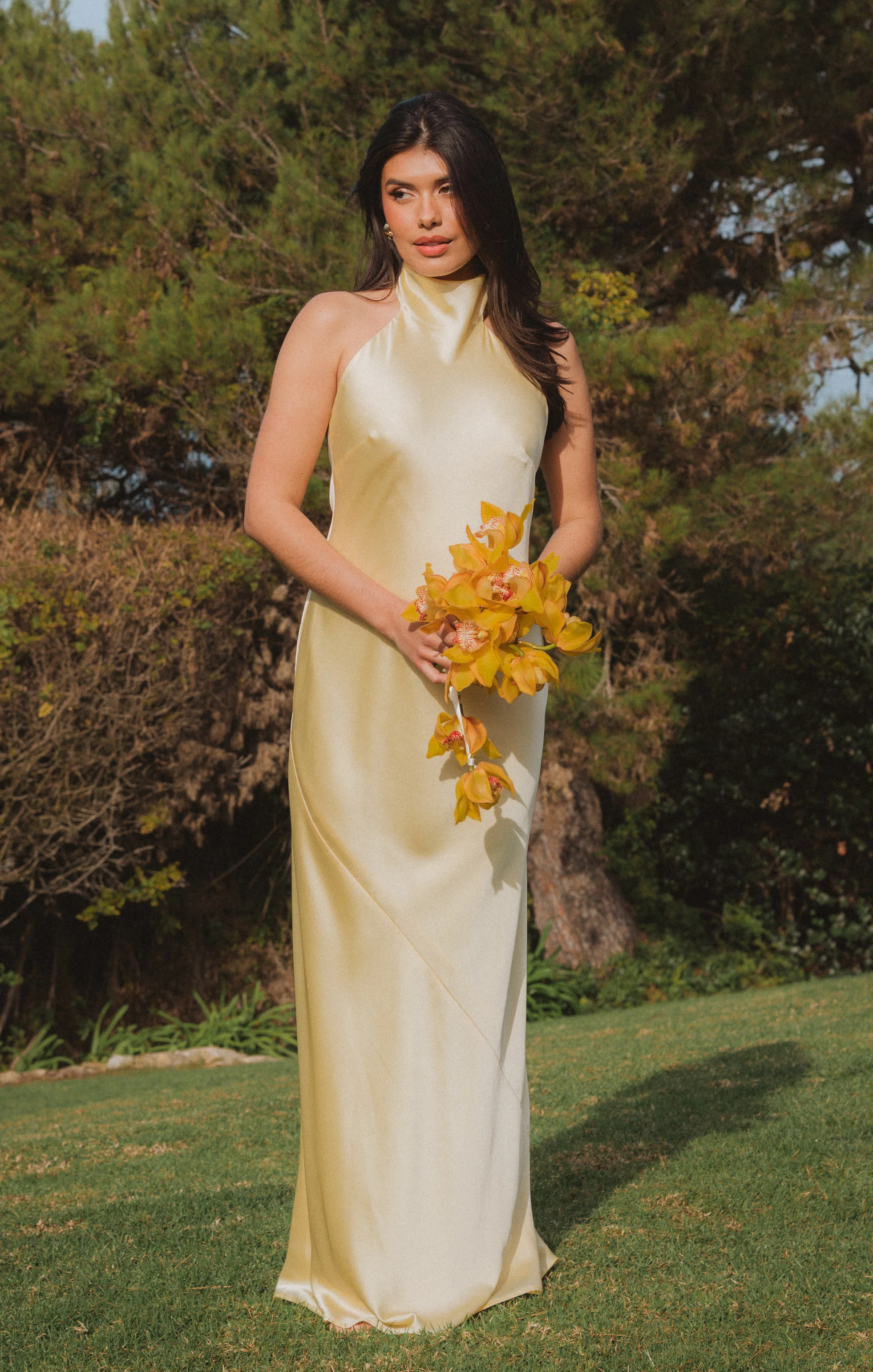 Emma Maxi Dress ~ Light Yellow Silk