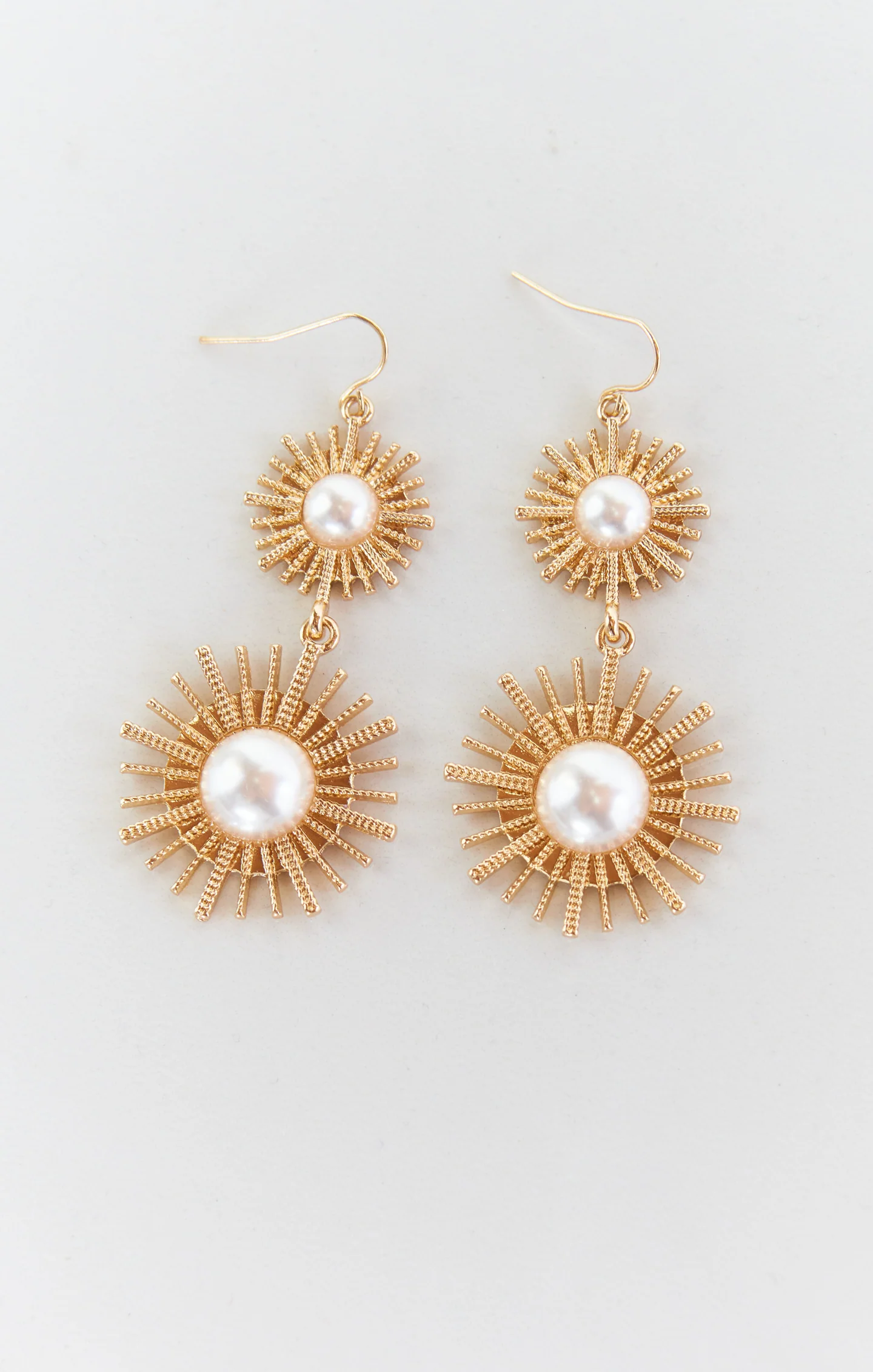 Sunburst Drop Earrings ~ Gold/Pearl