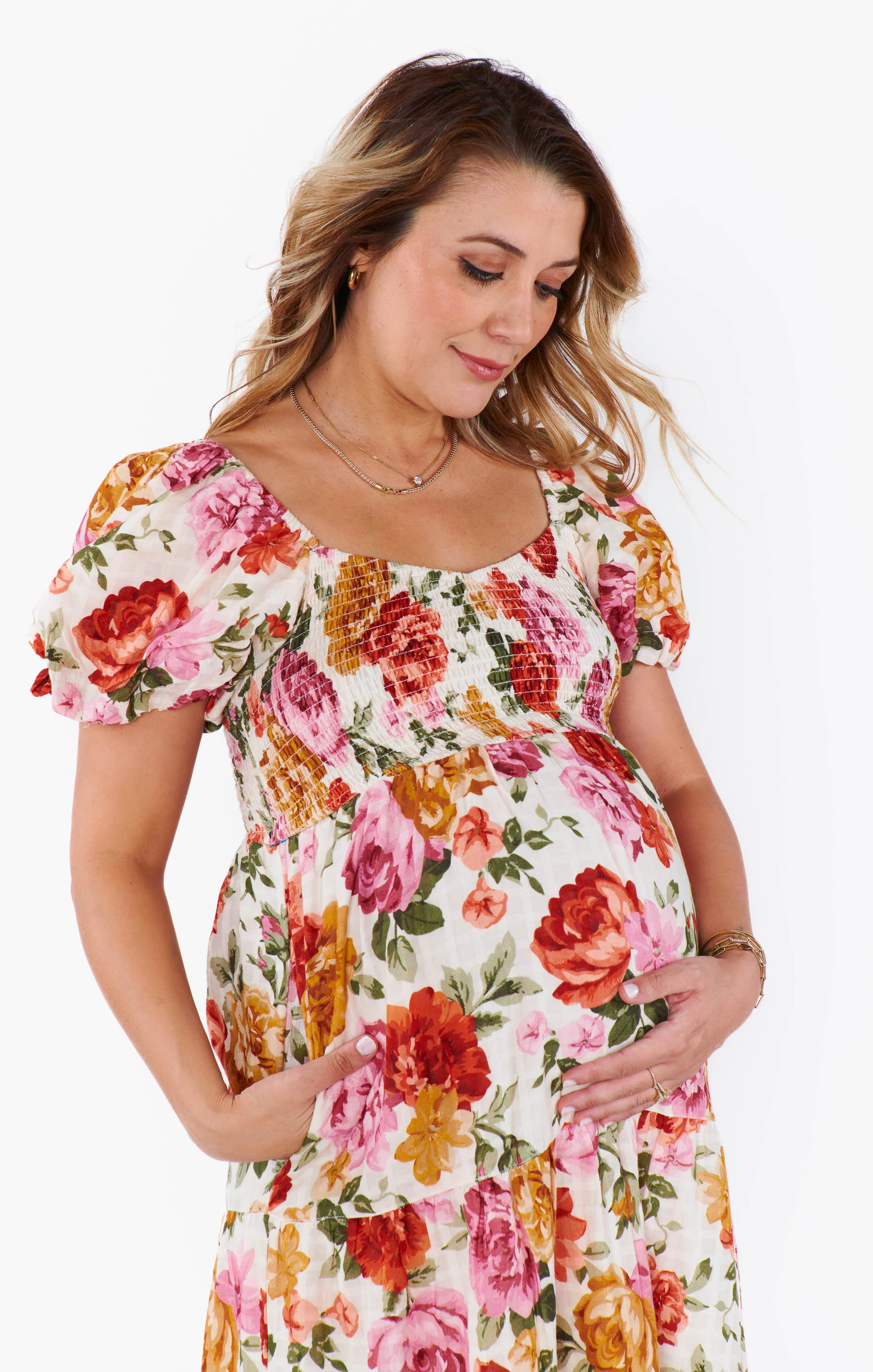 Emily Long Sleeve Dress ~ White Meadow Pattern