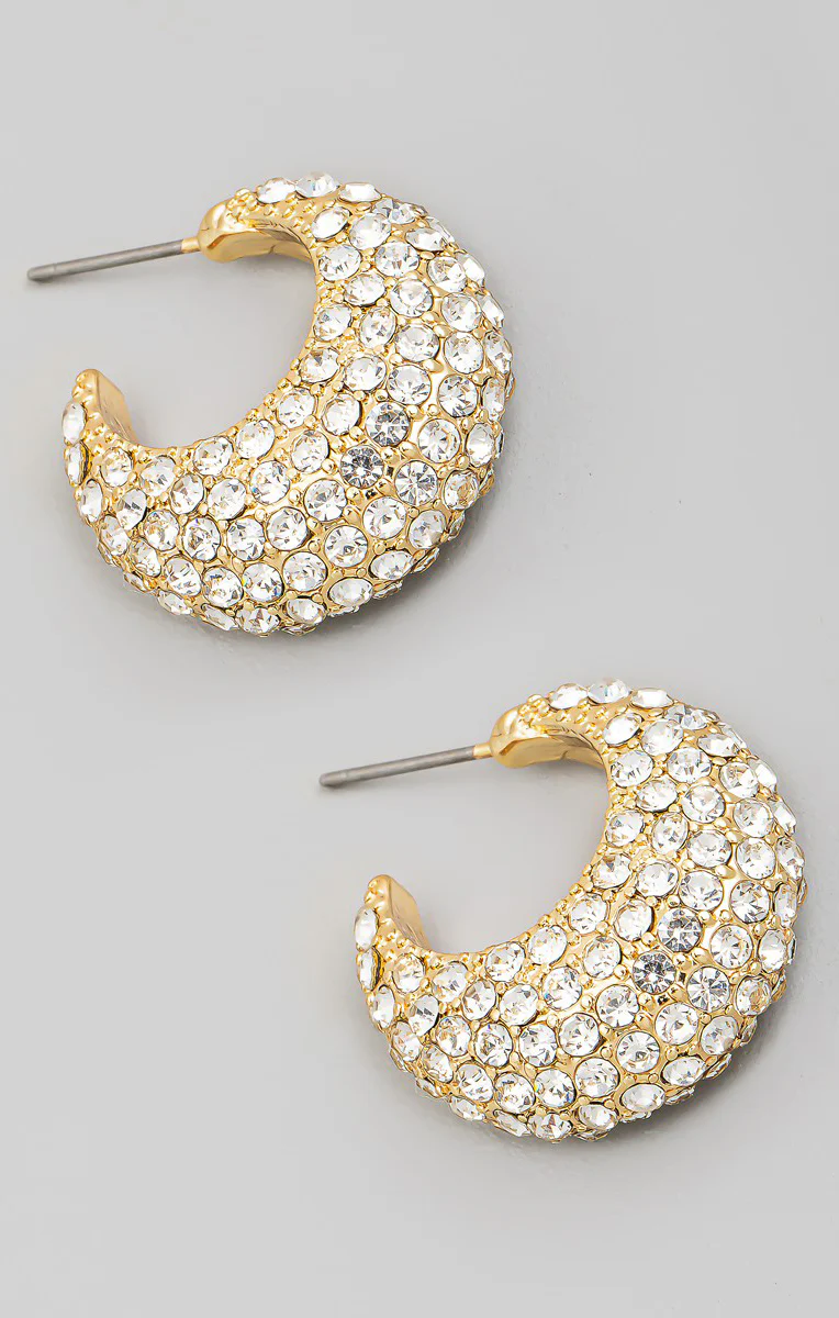 Pave Rhinestone Puff Hoop Earrings