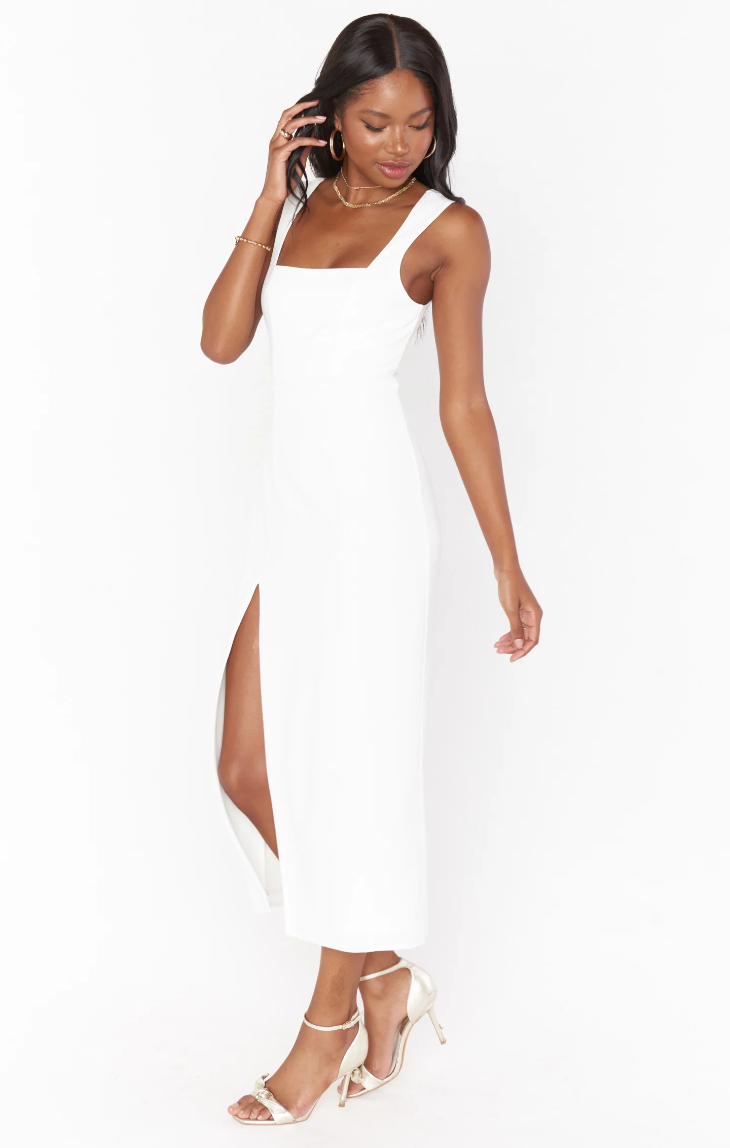 Luna Midi Dress ~ White Stretch