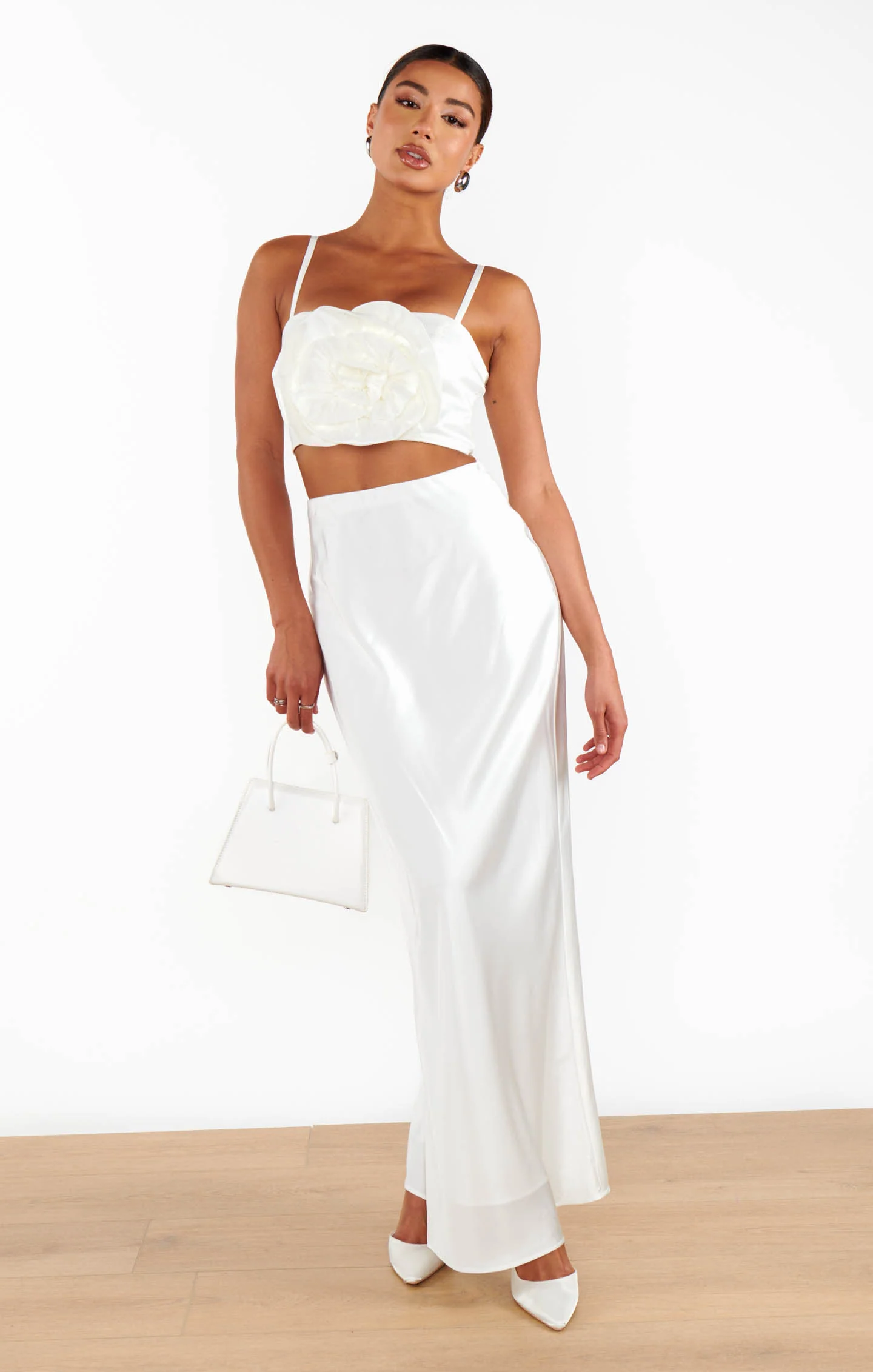 Floral Top ~ White Taffeta