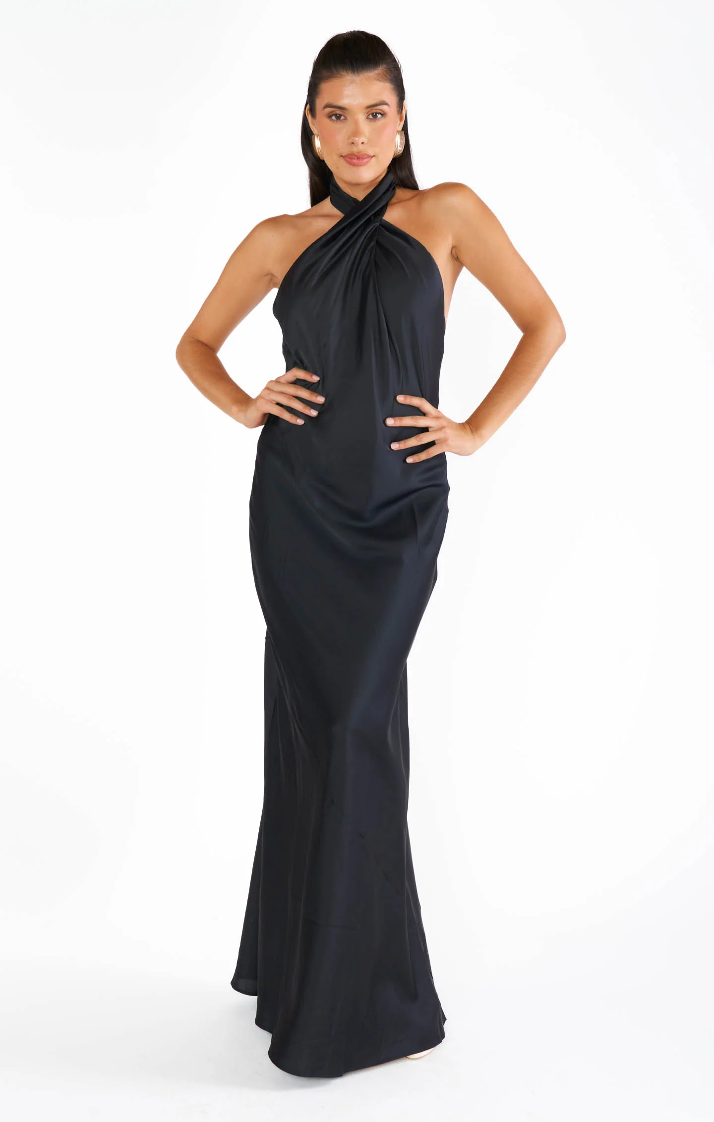Luna Halter Maxi Dress ~ Black Velvet