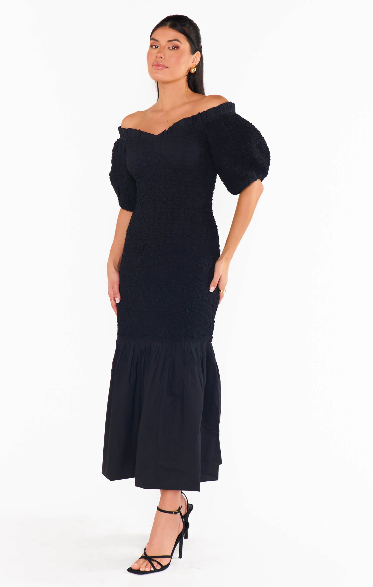 Rom Com Midi Dress ~ Black Texture Stretch