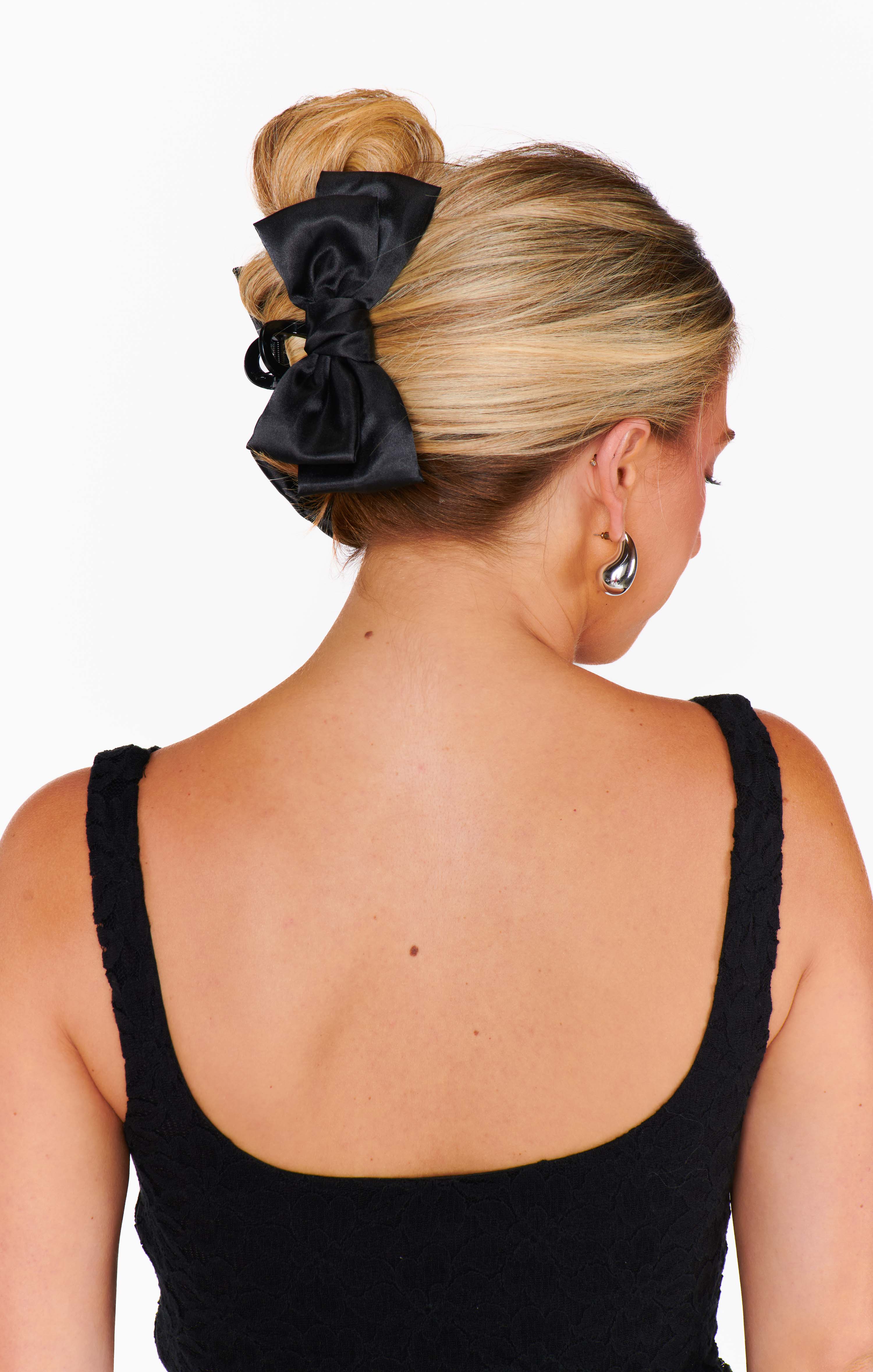 Bow Claw Clip ~ Black Satin