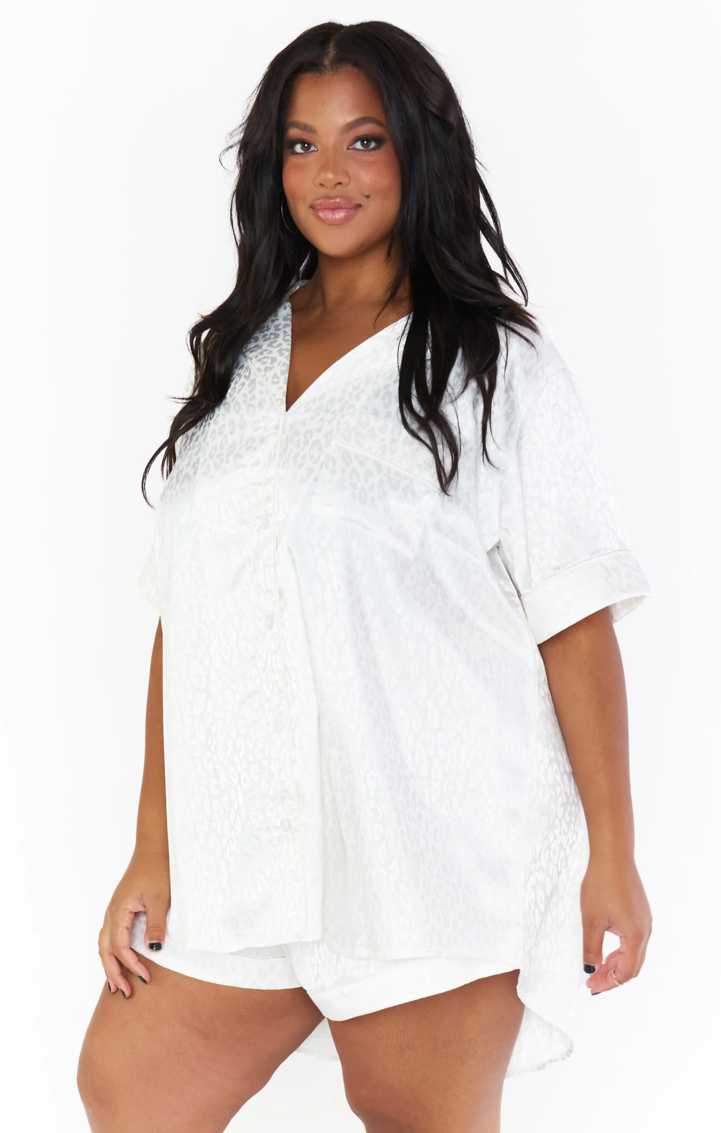 Slumber PJ Set ~ White Cheetah Silky