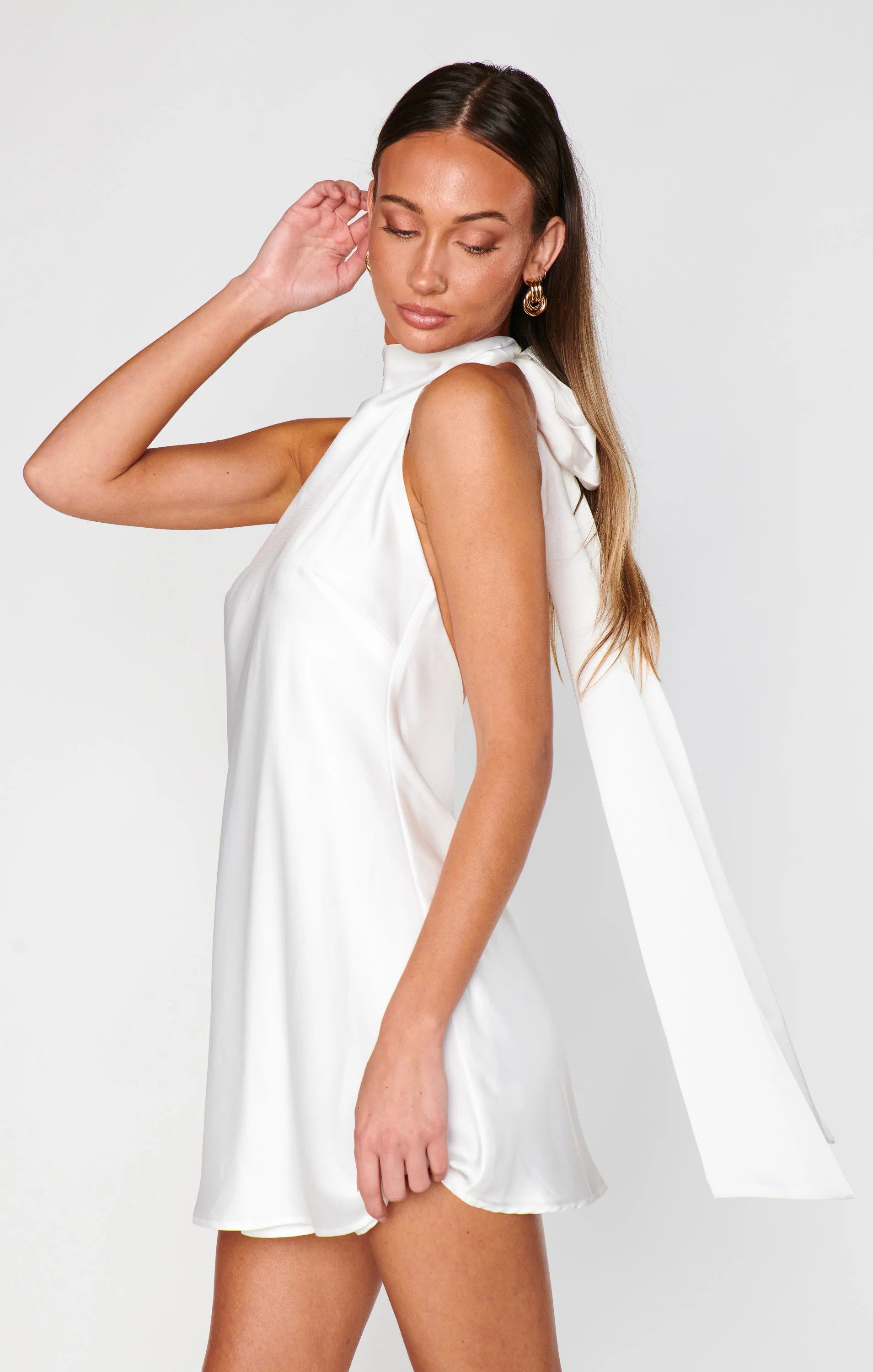 Lisa Mini Dress ~ Ivory Luxe Satin