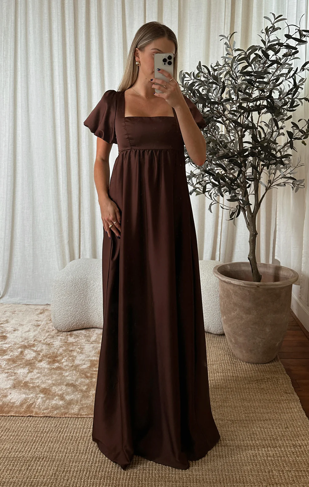 Nora Maxi Dress ~ Chocolate Luxe Satin
