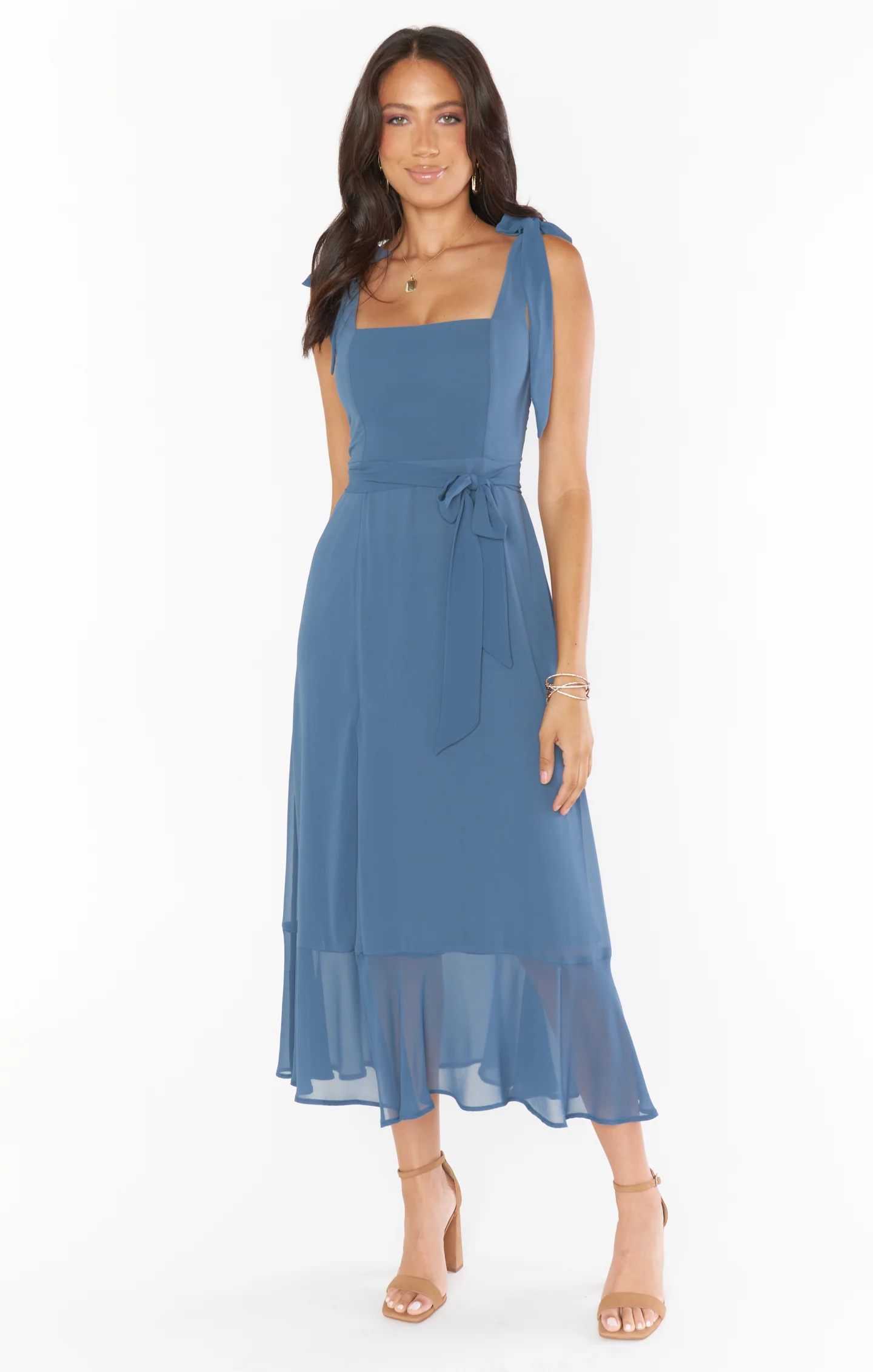 Claire Midi Dress ~ Misty Blue Chiffon