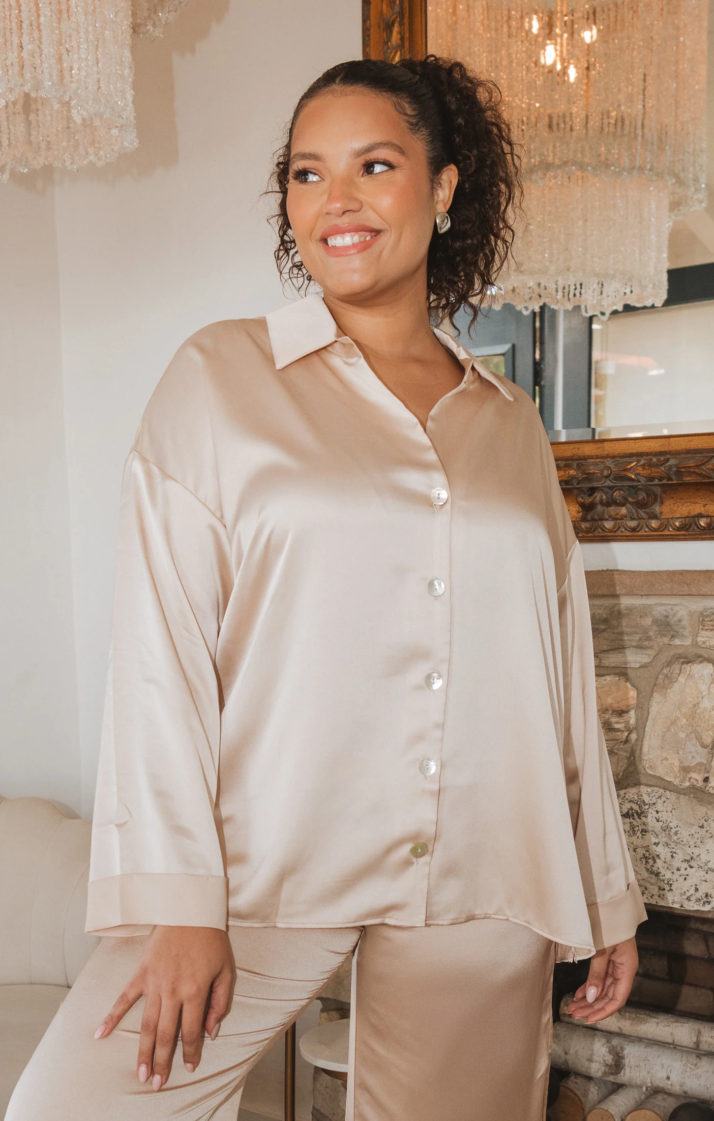 Always and Forever Button Down ~ Champagne Luxe Satin
