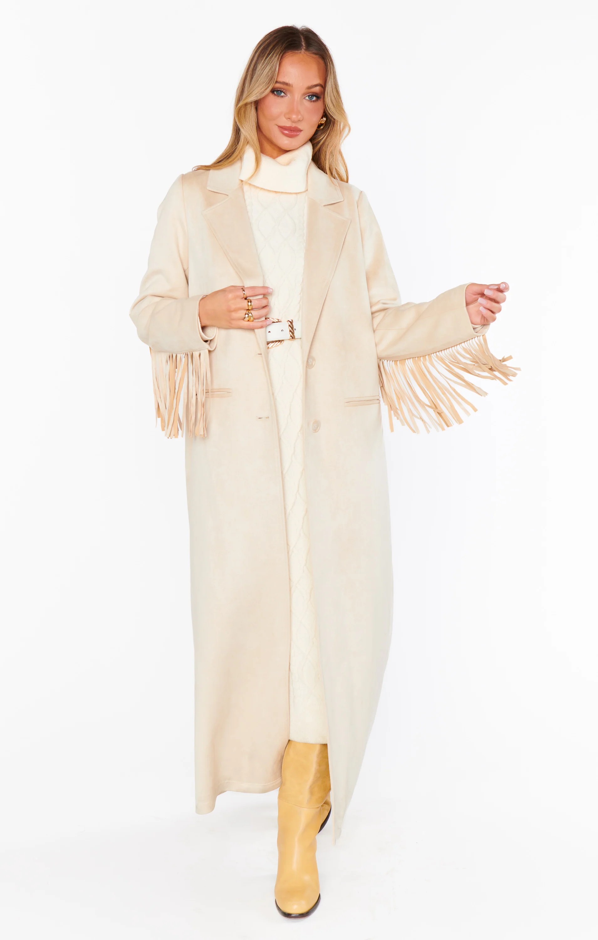Fringe Maxi Jacket ~ Cream Faux Suede