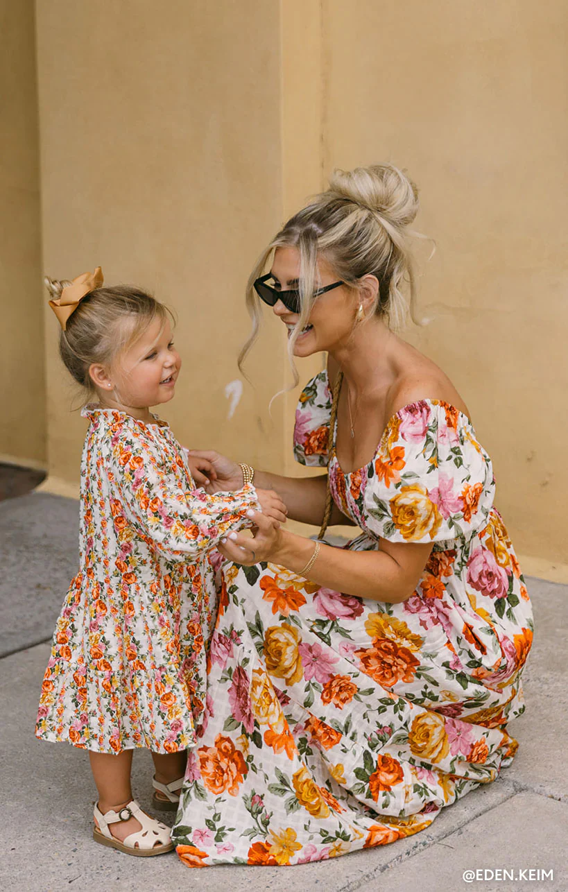 Emily Long Sleeve Dress ~ White Meadow Pattern