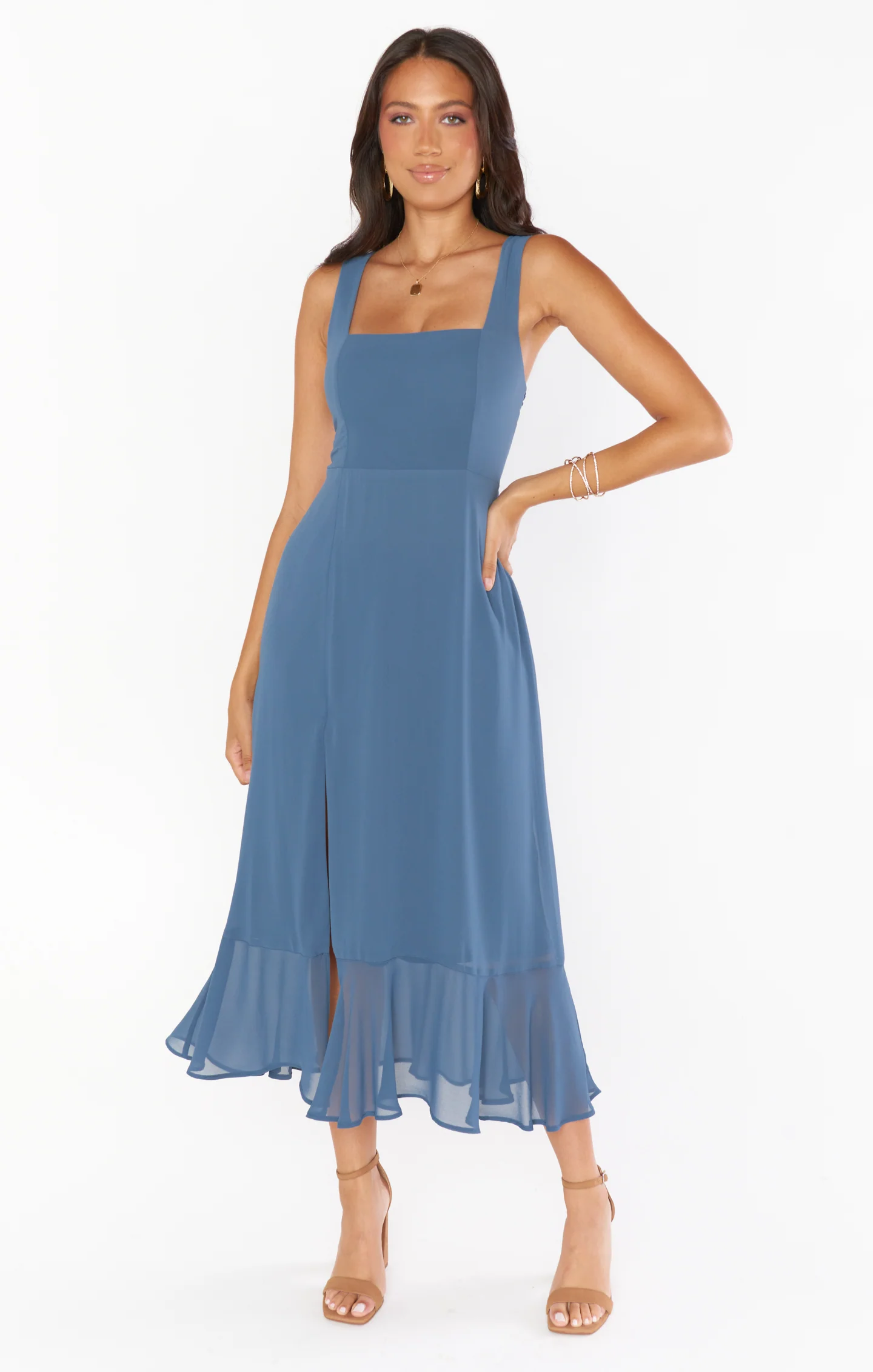 Claire Midi Dress ~ Misty Blue Chiffon