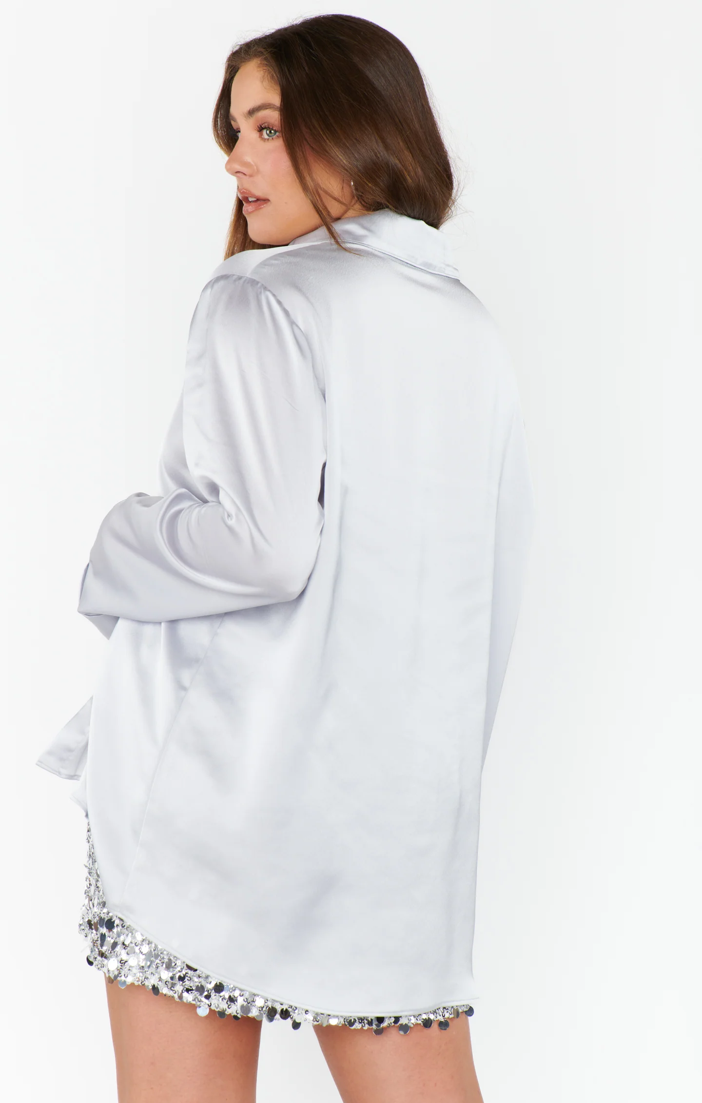 Smith Button Down ~ Silver Luxe Satin