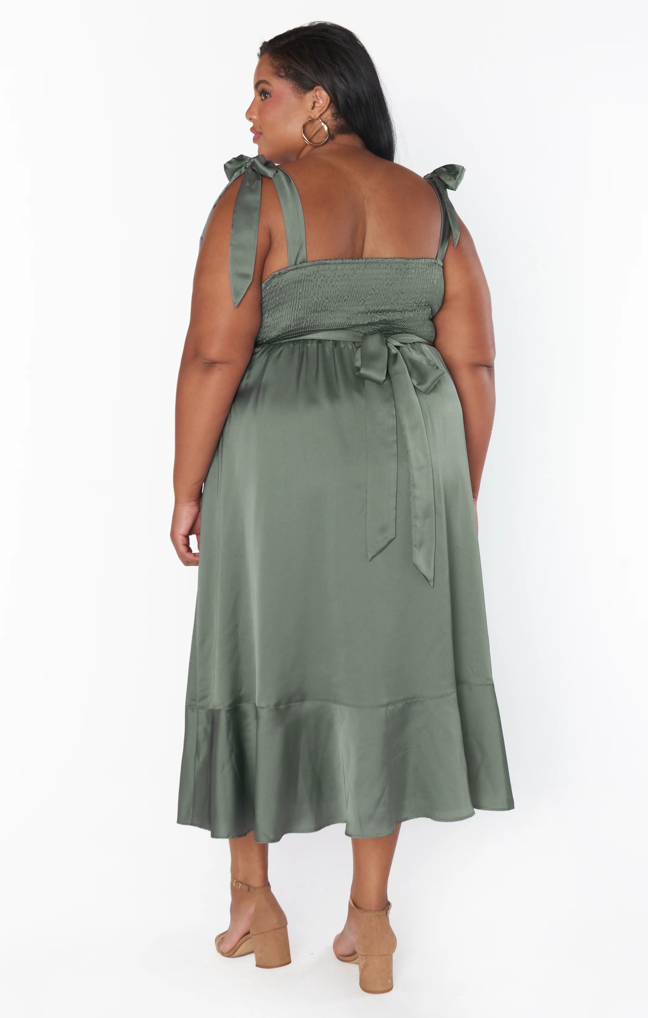 Claire Midi Dress ~ Deep Sage Luxe Satin