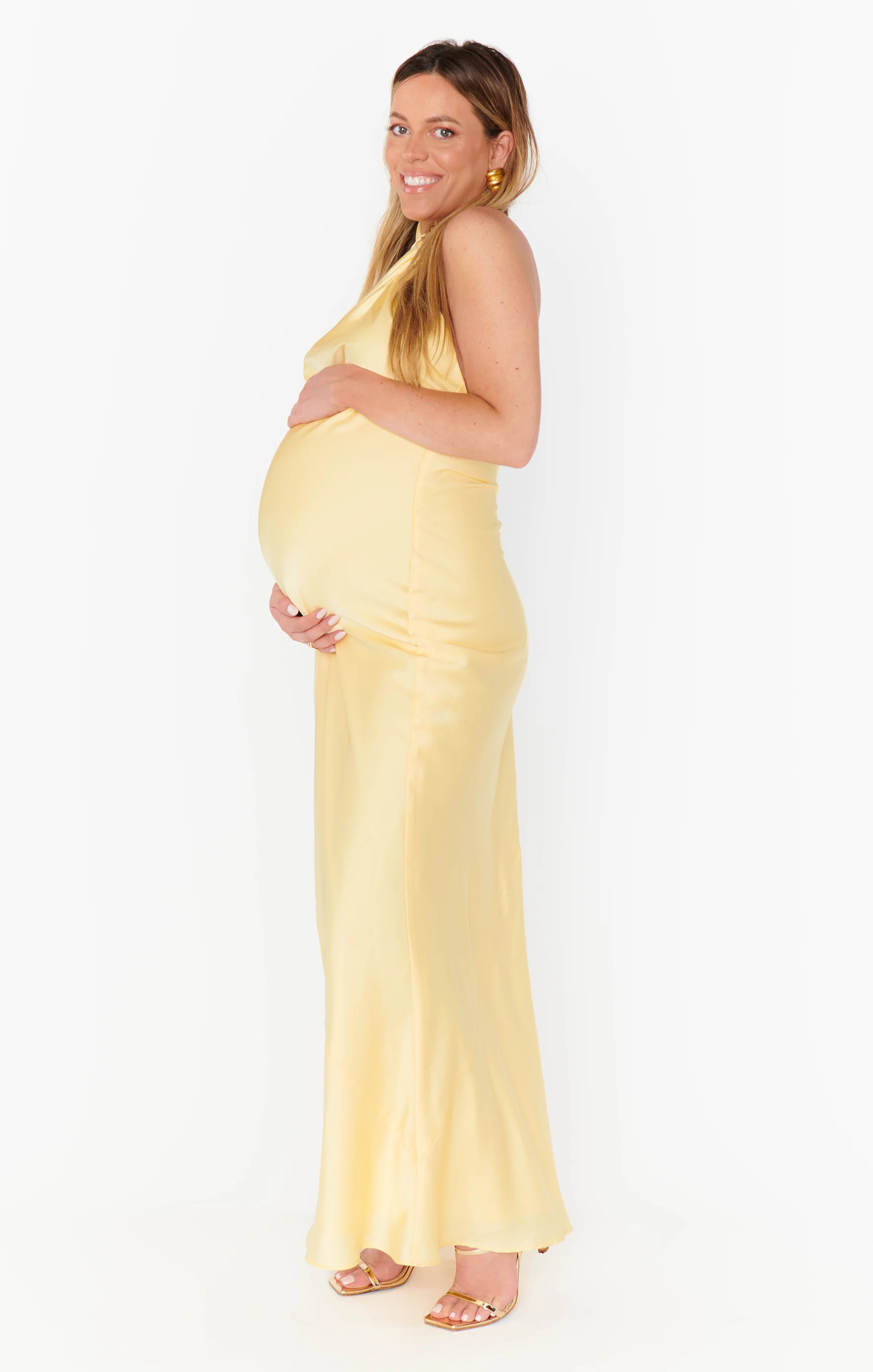 Jasmine Halter Maxi Dress ~ Pale Yellow Luxe Satin