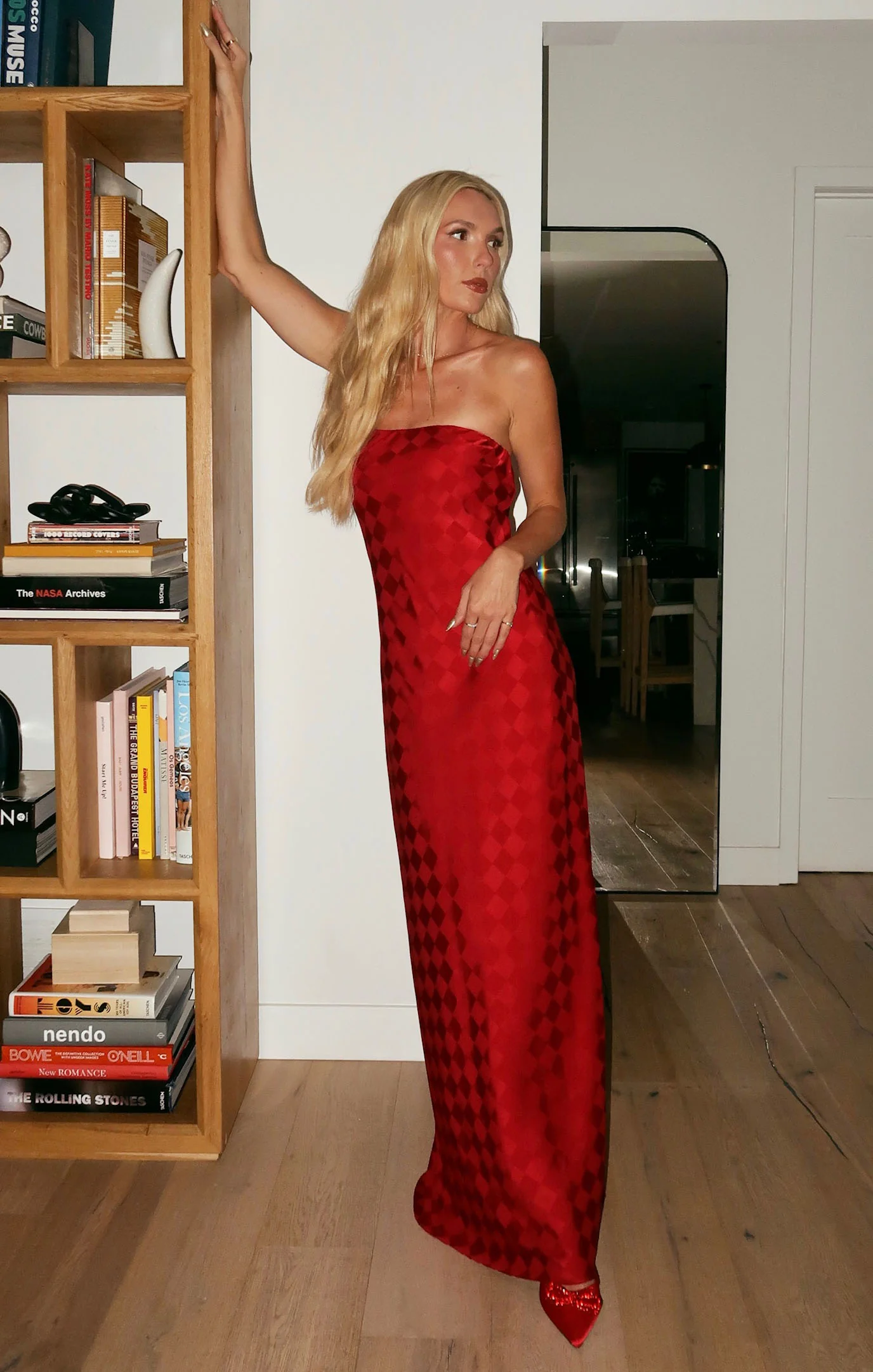 Checkerboard Satin Maxi Dress