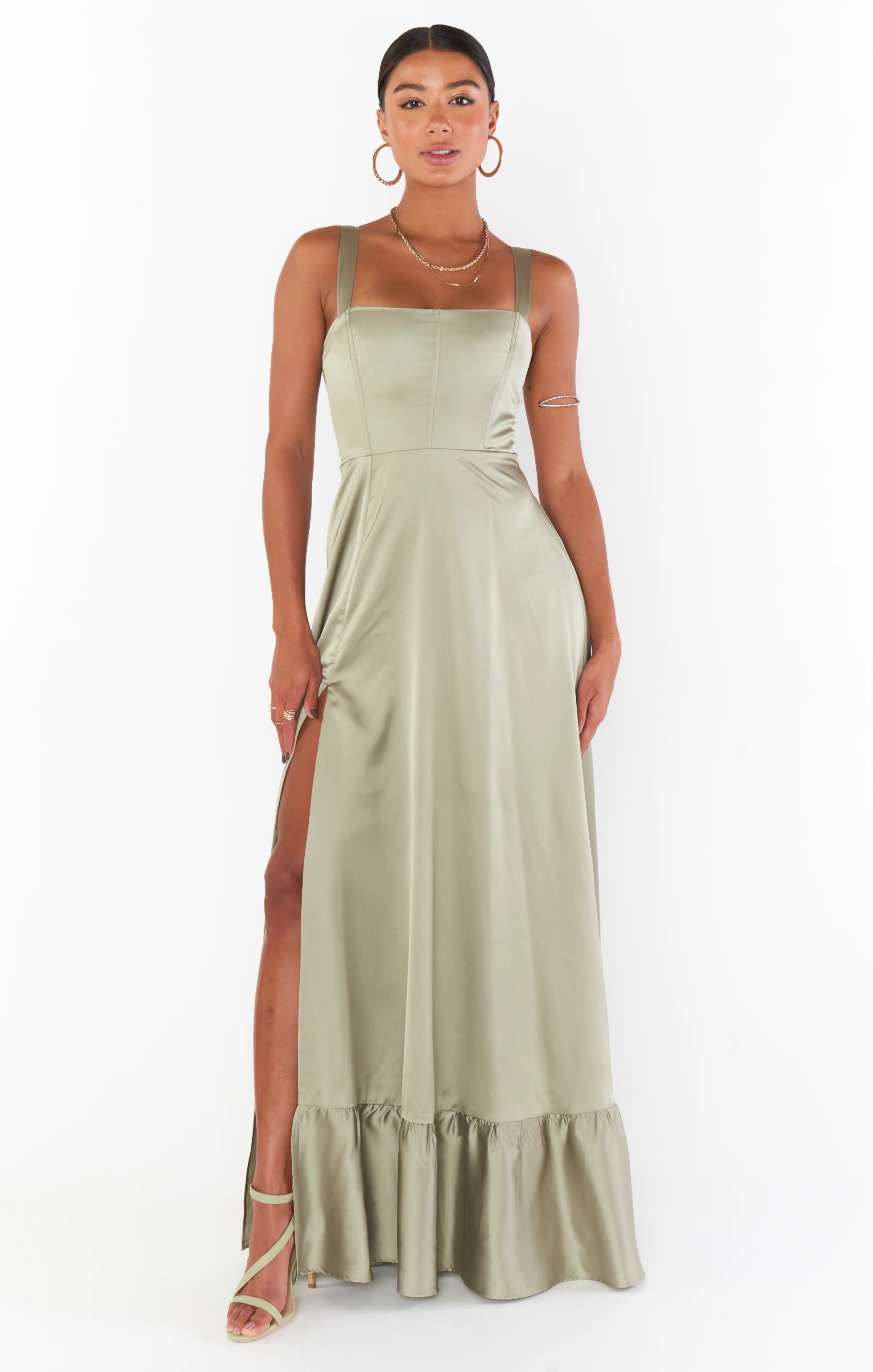 Clarissa Corset Dress ~ Moss Green Luxe Satin