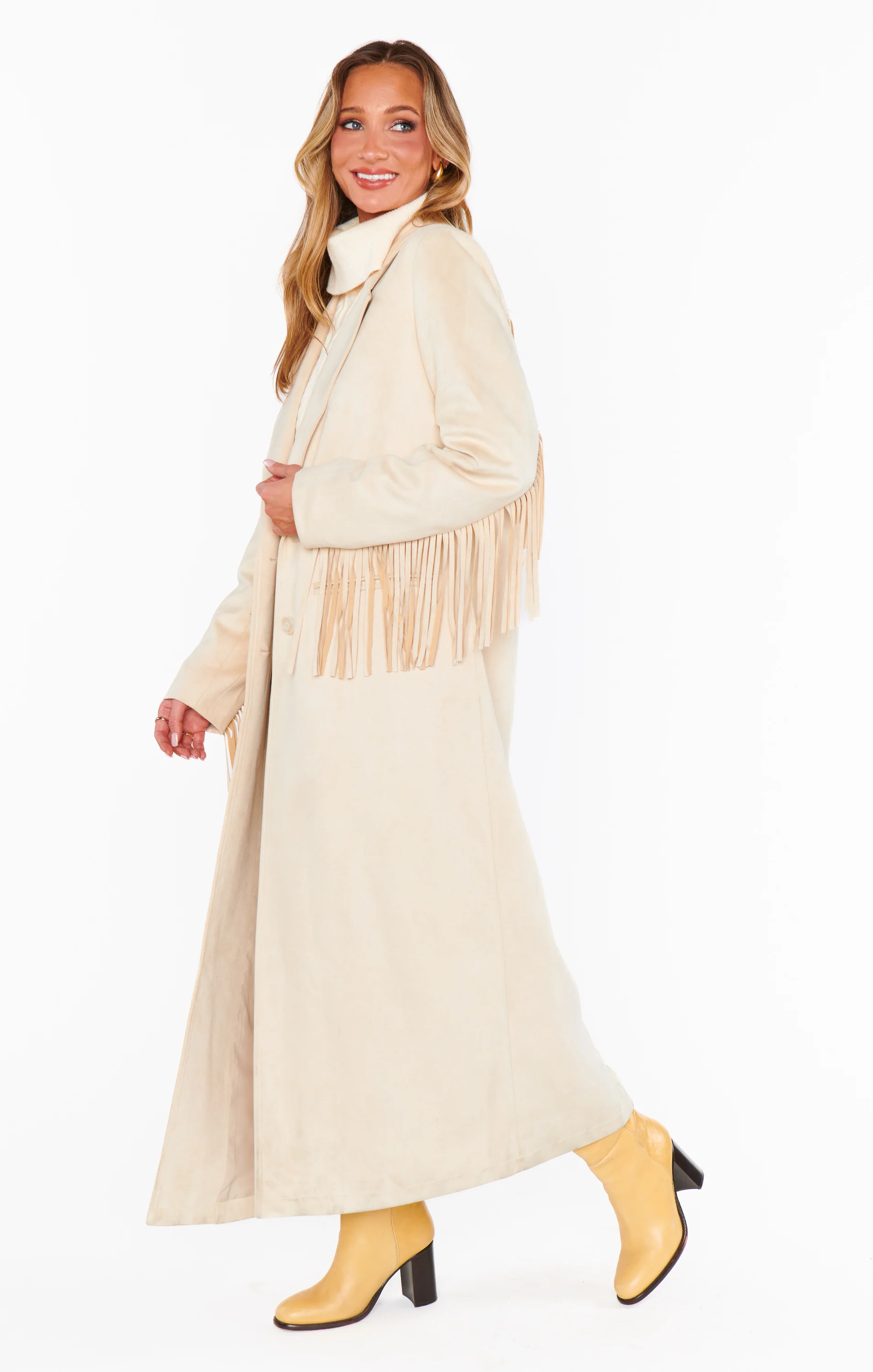 Fringe Maxi Jacket ~ Cream Faux Suede