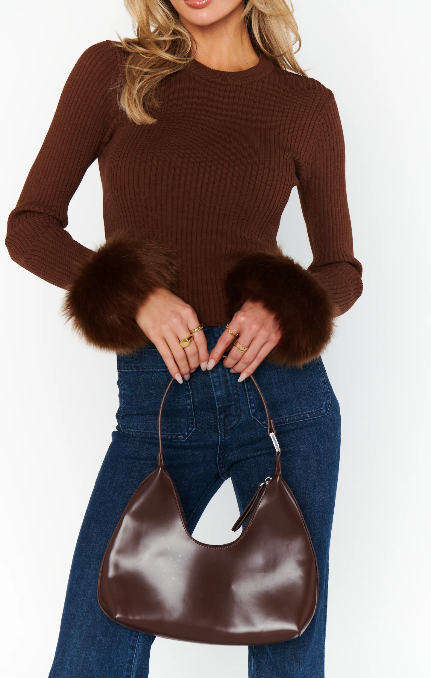 Choco Rib Faux Fur Top