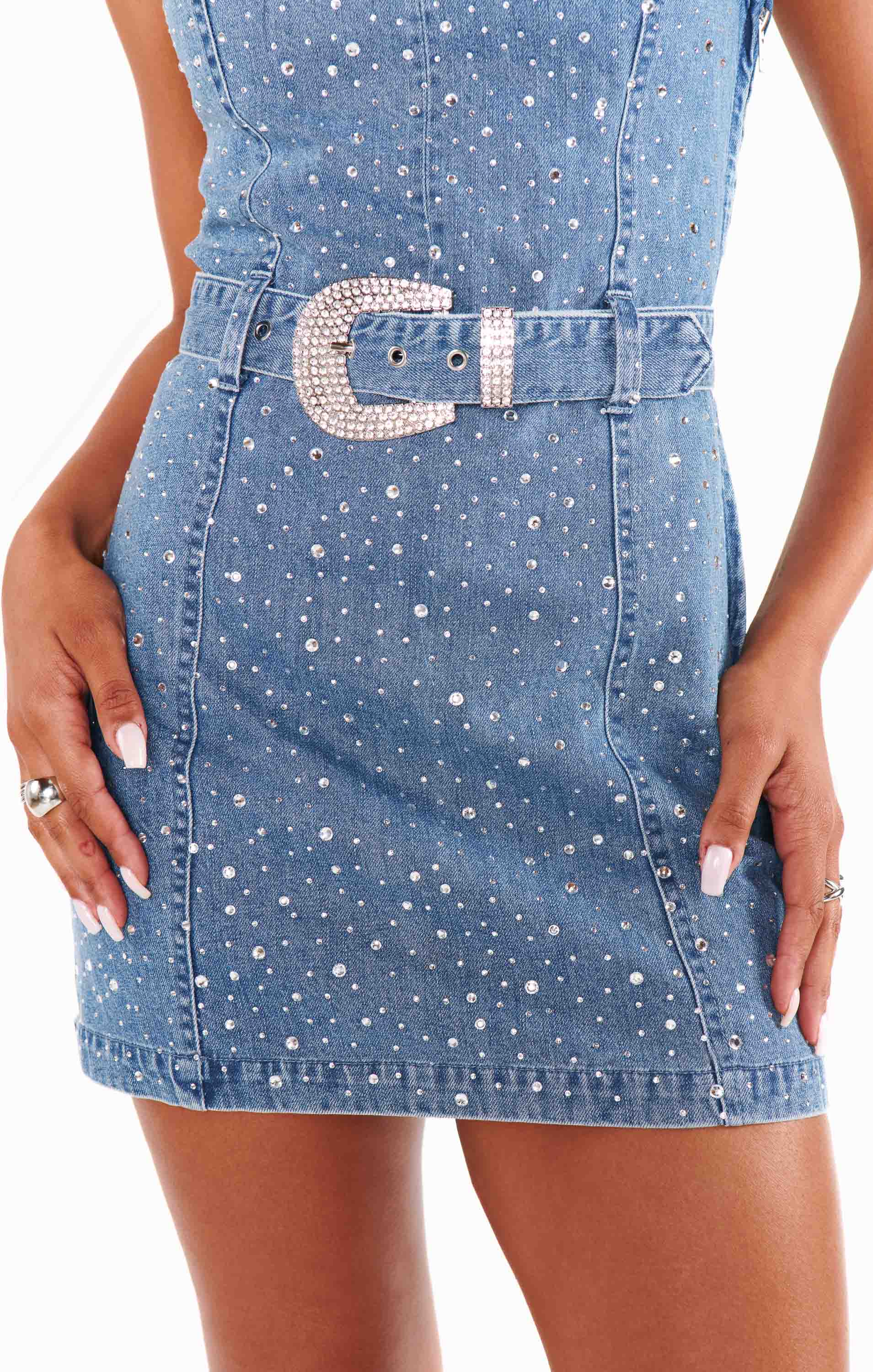 Mini Dress ~ Embellished Rhinestone Denim