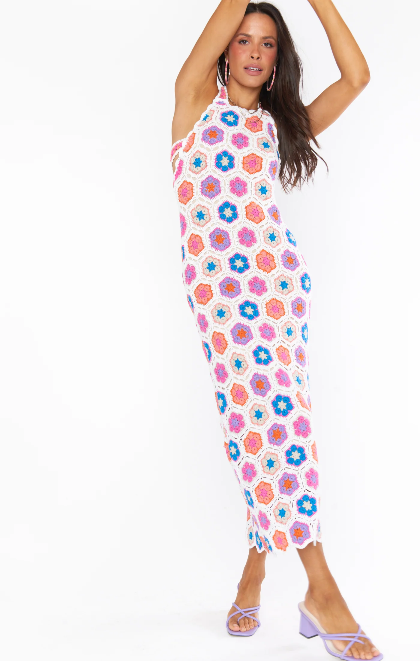 Sunshine Halter Midi Dress ~ Bright Multi Crochet