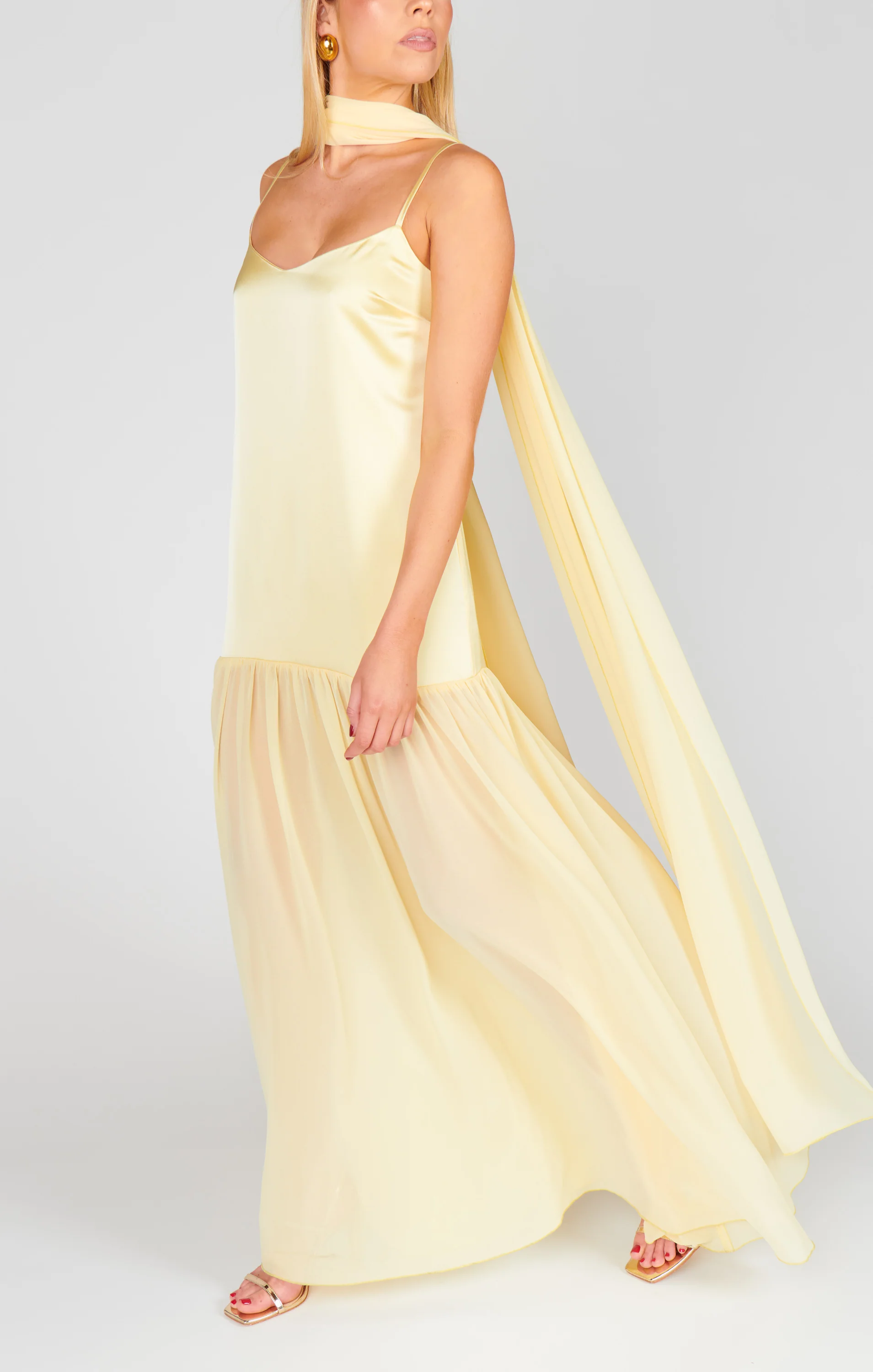 Dalia Maxi Dress ~ Pale Yellow Luxe Satin