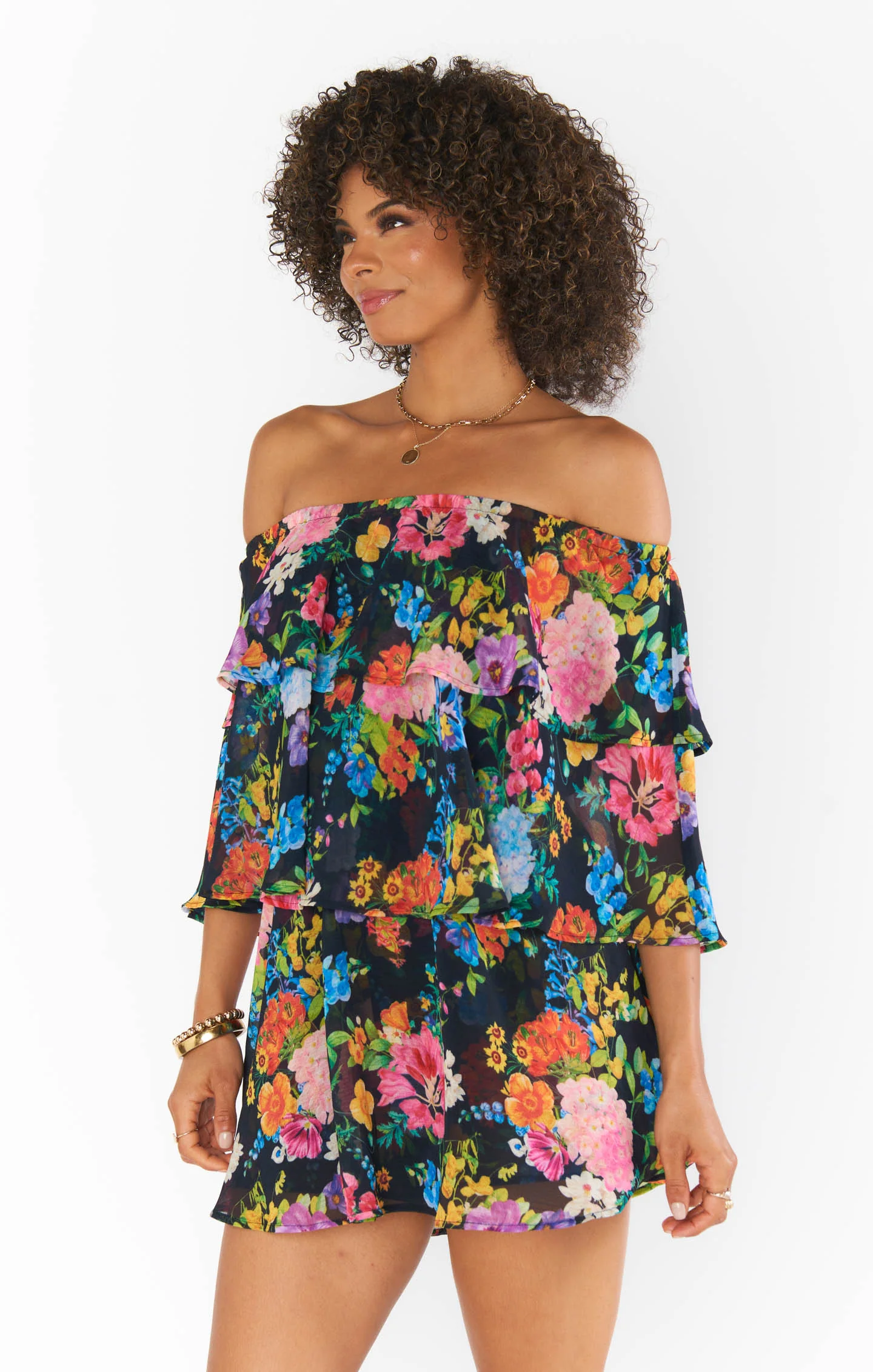 Triple Decker Romper ~ Midnight Botanical Floral