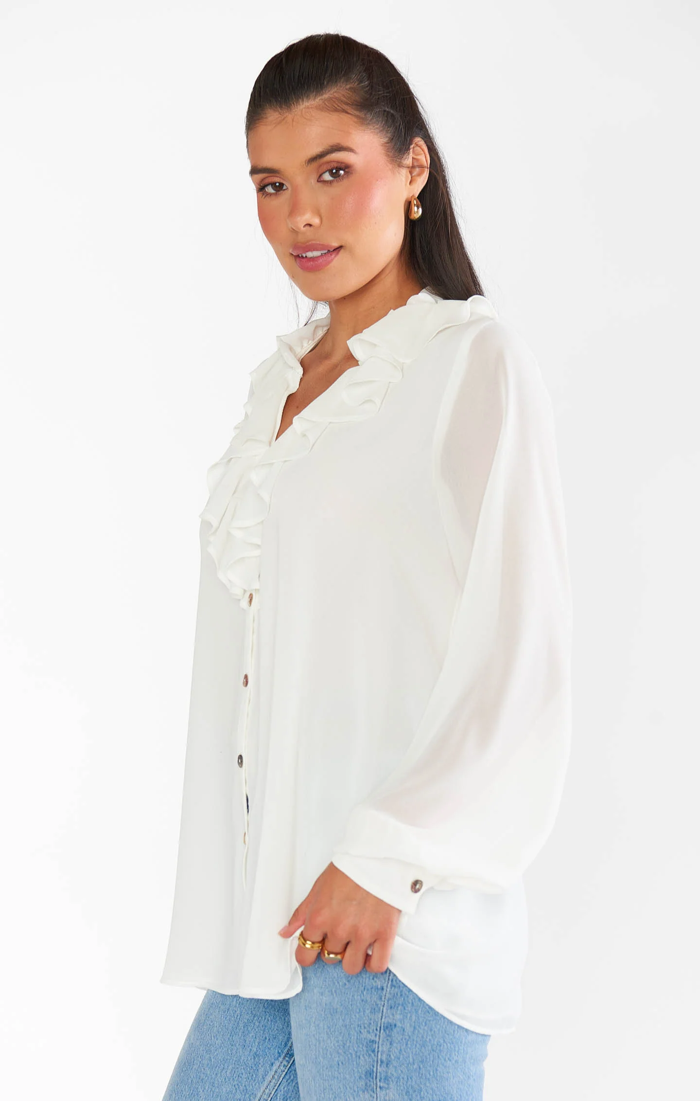 Suki Ruffle Top ~ Wedding Cake Chiffon
