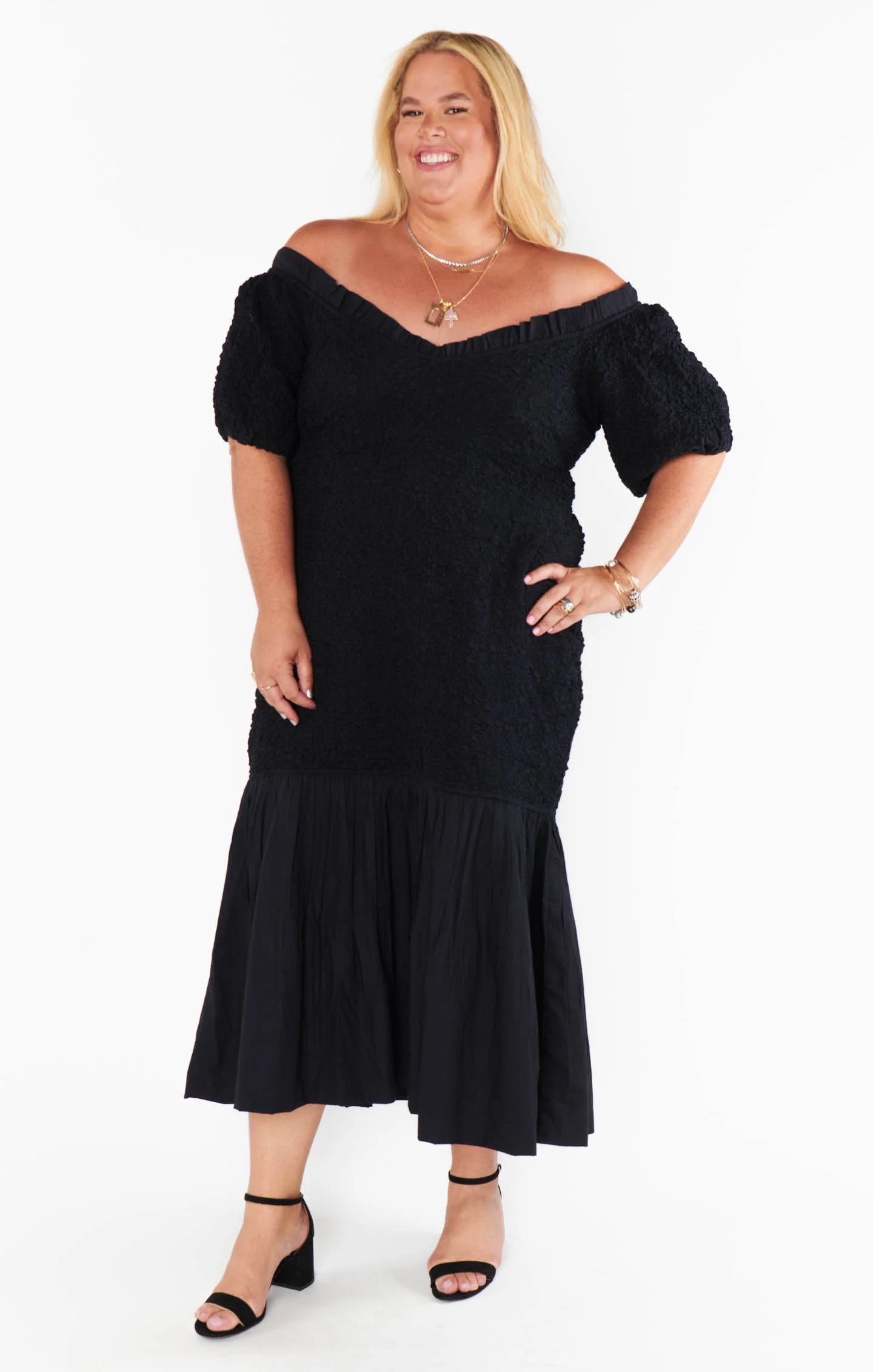 Rom Com Midi Dress ~ Black Texture Stretch