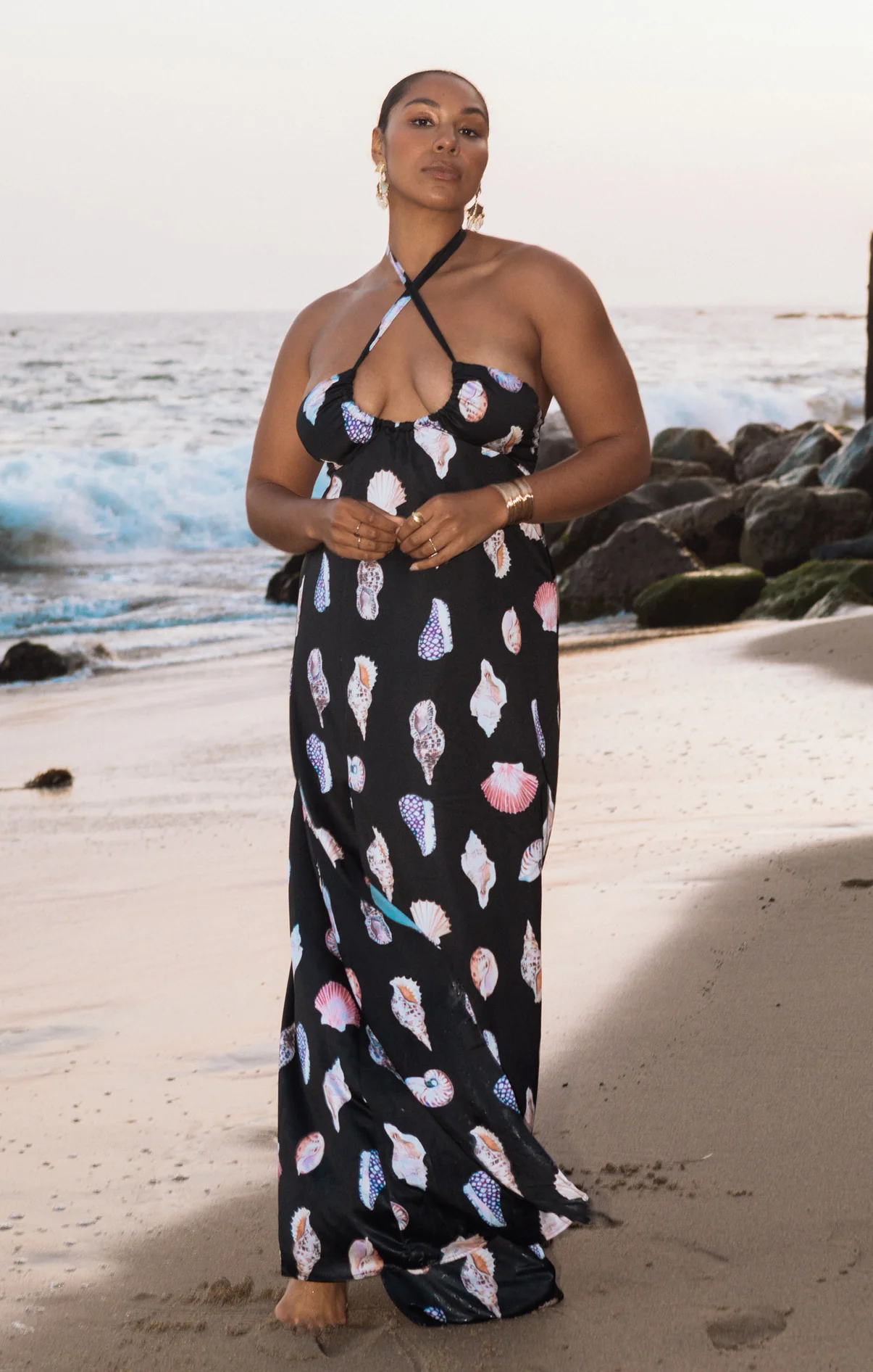 Milos Maxi Dress ~ Black Shell Luxe Satin