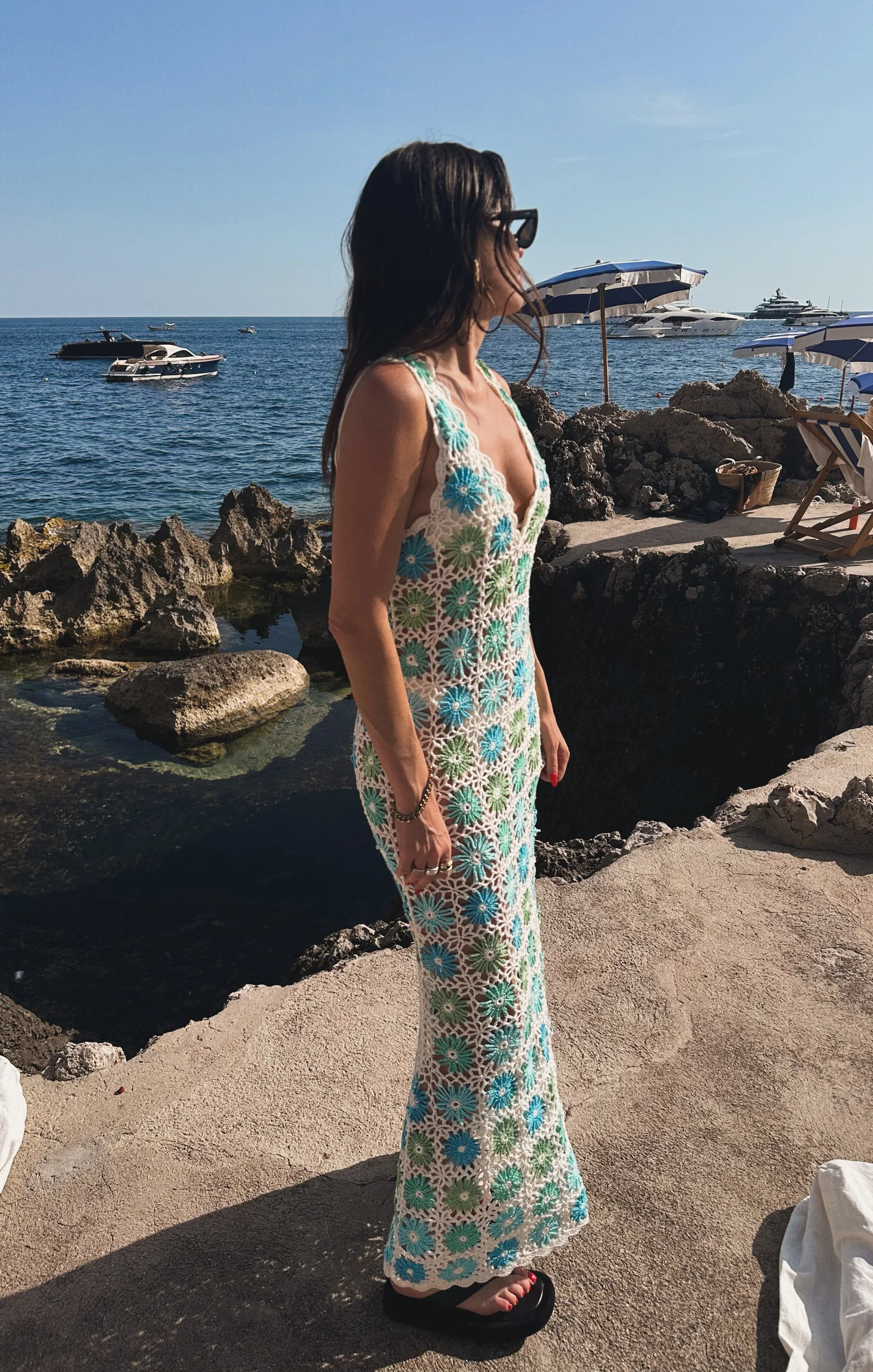 Beach Coverup ~ White Multi Floral Crochet