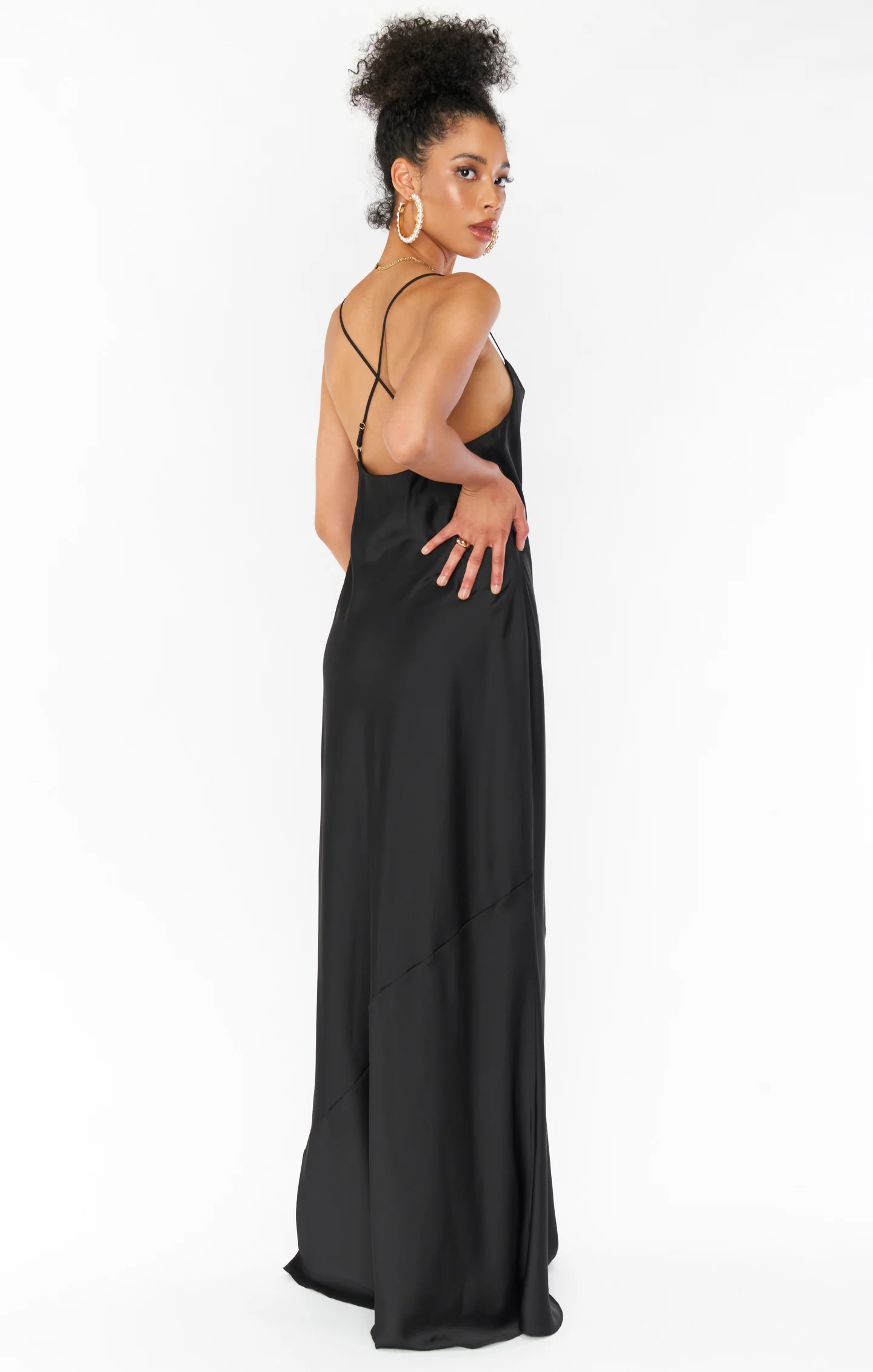 Tuscany Maxi Slip Dress ~ Black Luxe Satin
