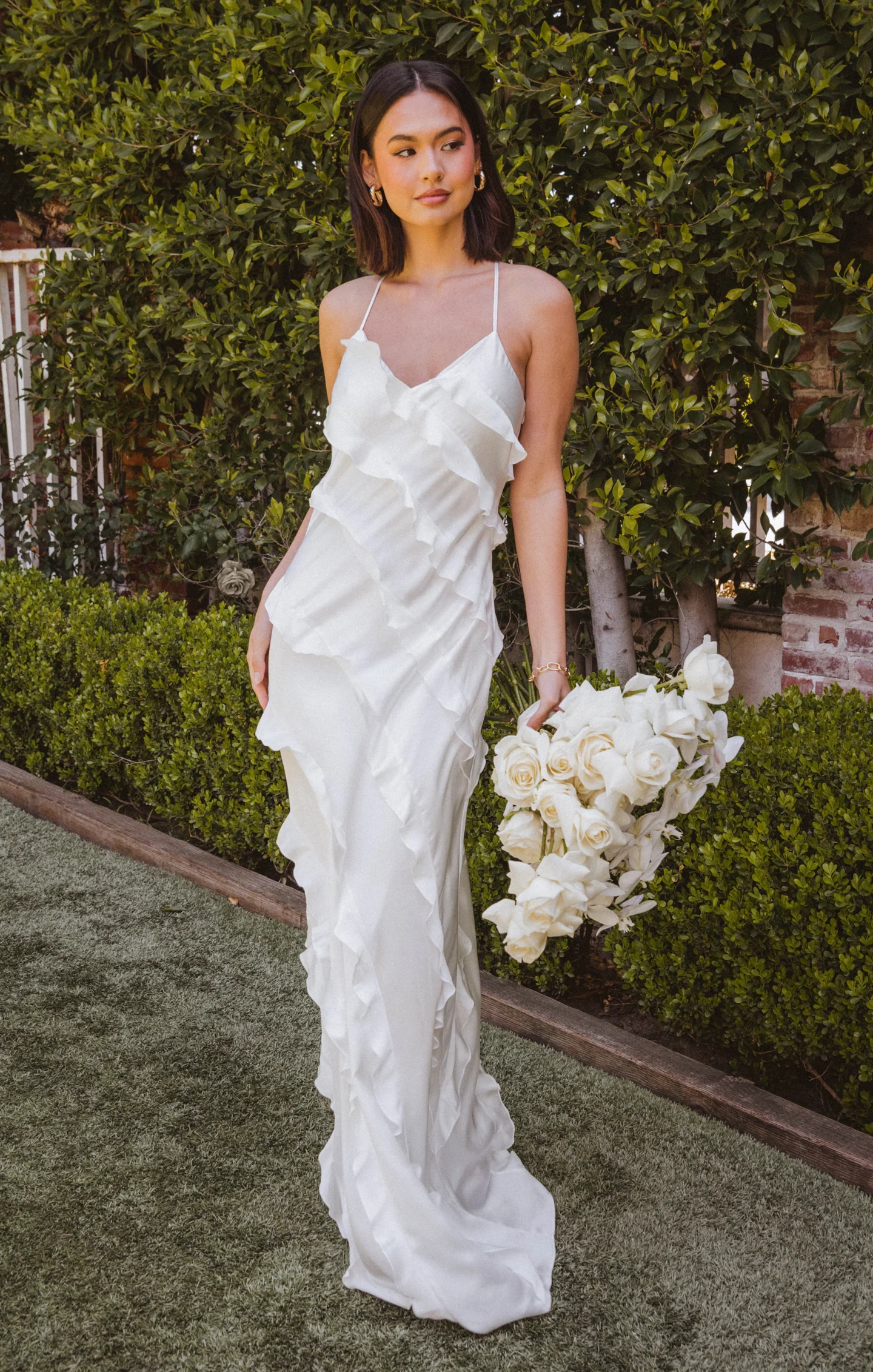 Ruffle Dress ~ Ivory Satin