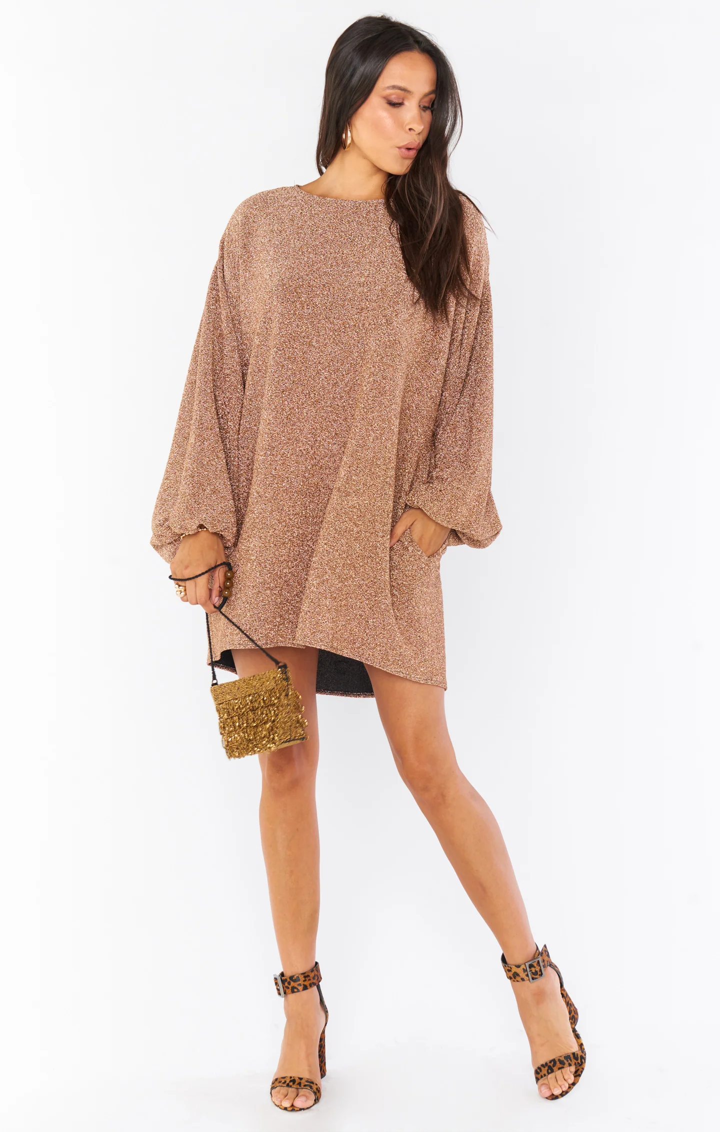 Sure Thing Mini Dress ~ Gold Shimmy Shine