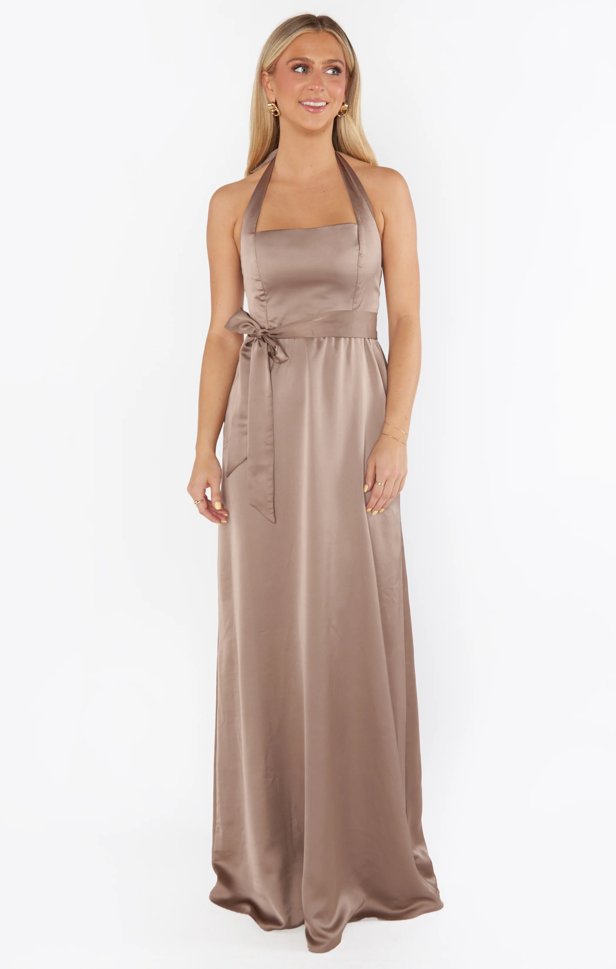 Hazel Halter Maxi Dress ~ Dune Luxe Satin