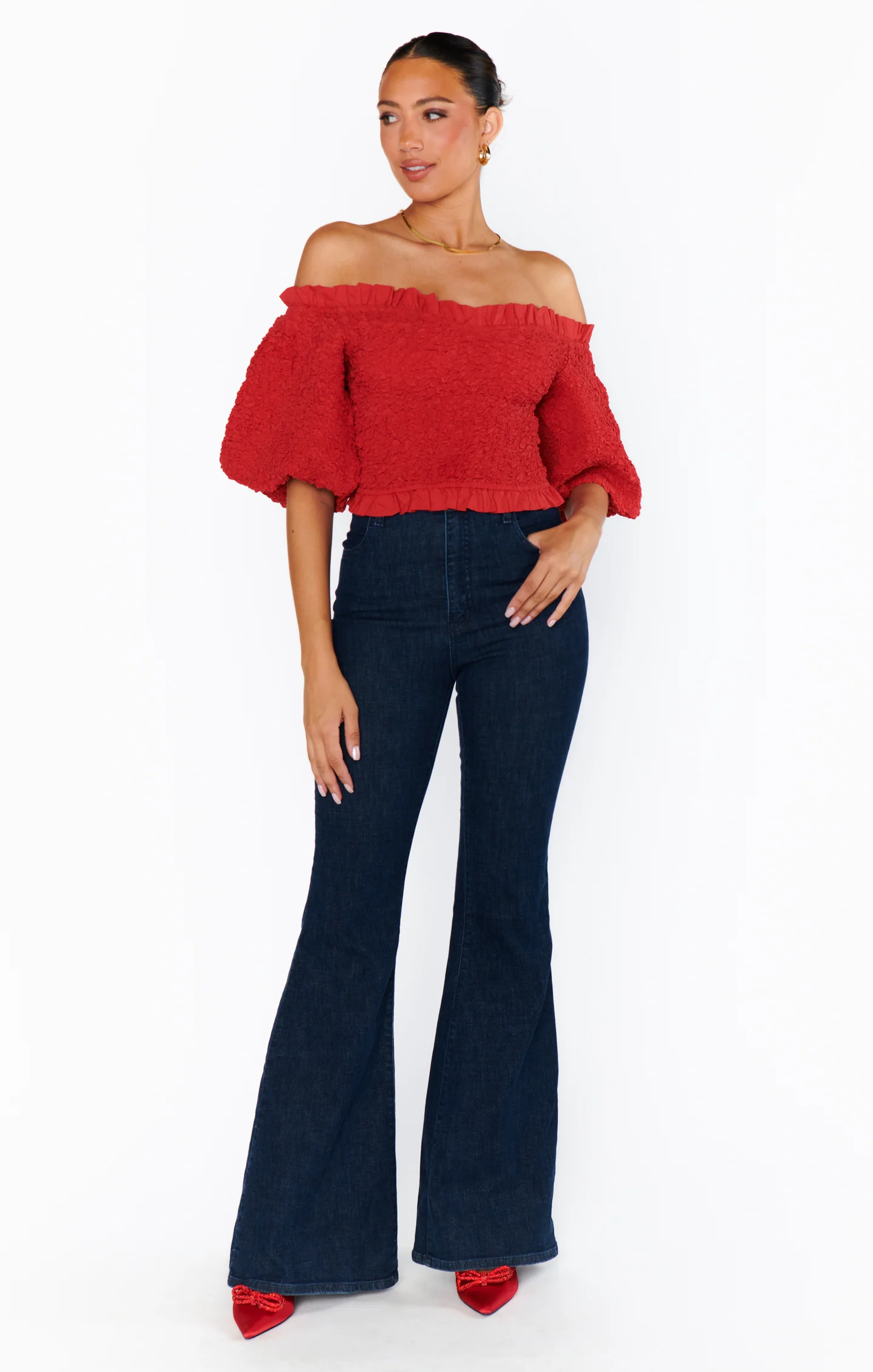 Rom Com Top ~ Red Texture Stretch