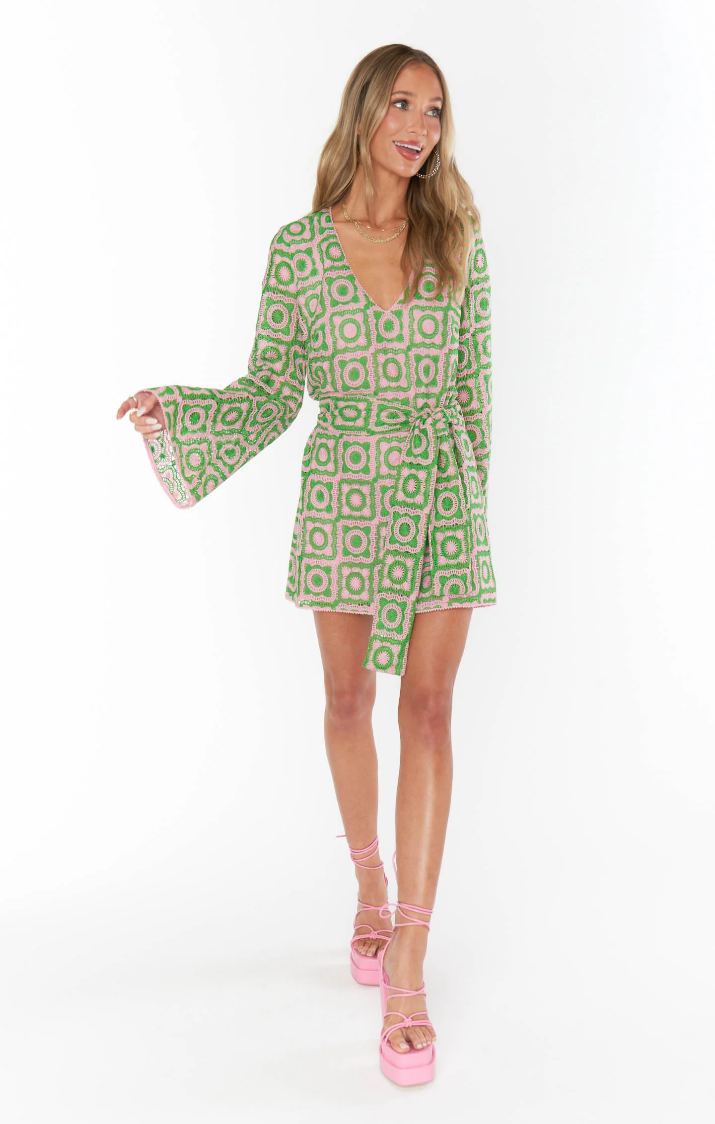 Treasure Mini Dress ~ Flower Power Pink  Crochet