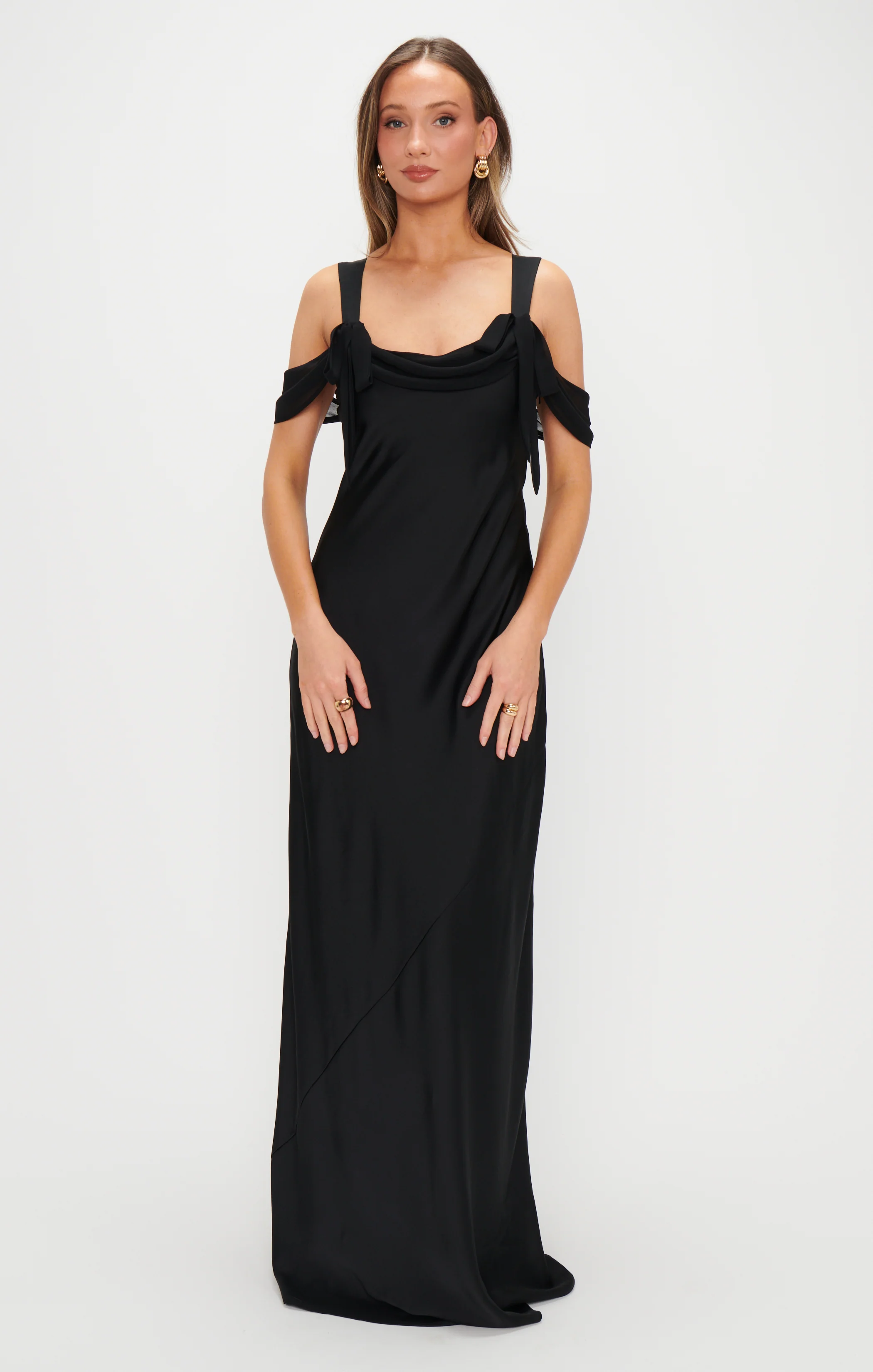 Bella Maxi Dress ~ Black Luxe Satin