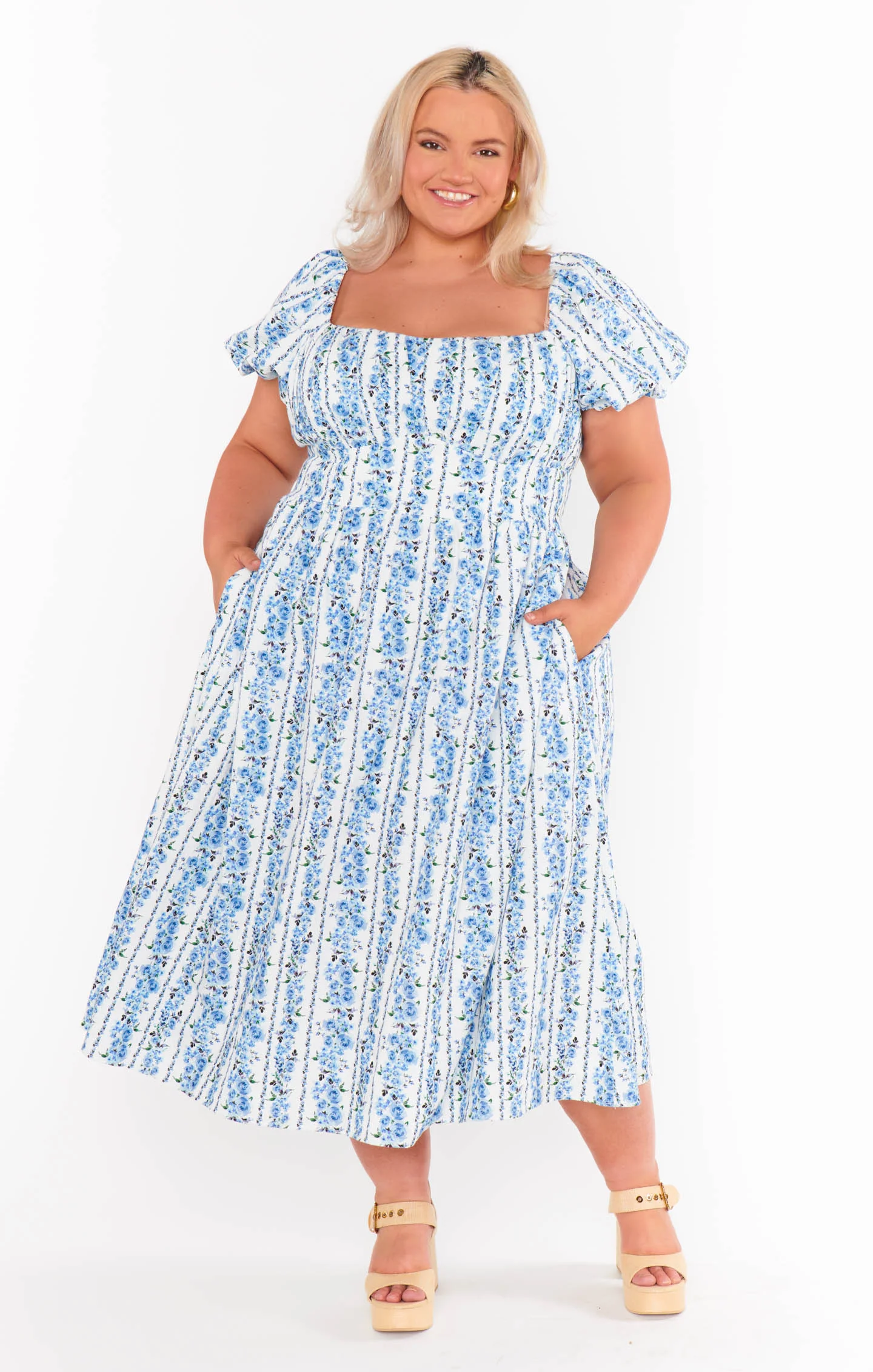 Belle Midi Dress ~ Blue Bliss Stripe