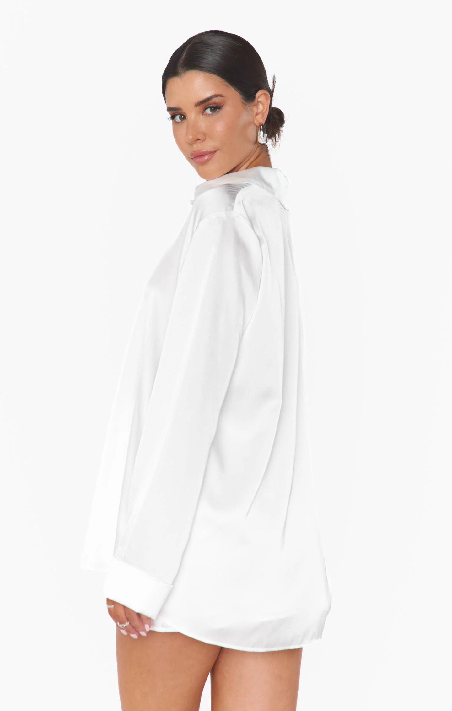 Smith Button Down ~ Ivory Luxe Satin