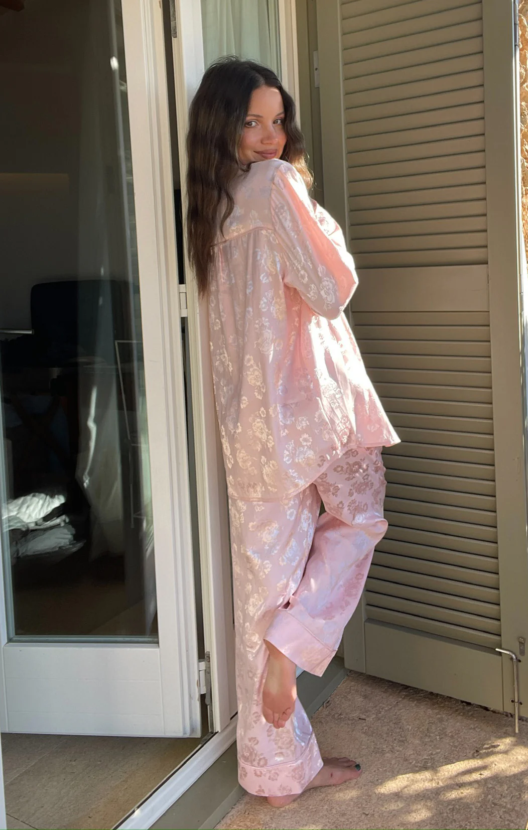 Classic Cropped PJ Set ~ Pink Floral Silky