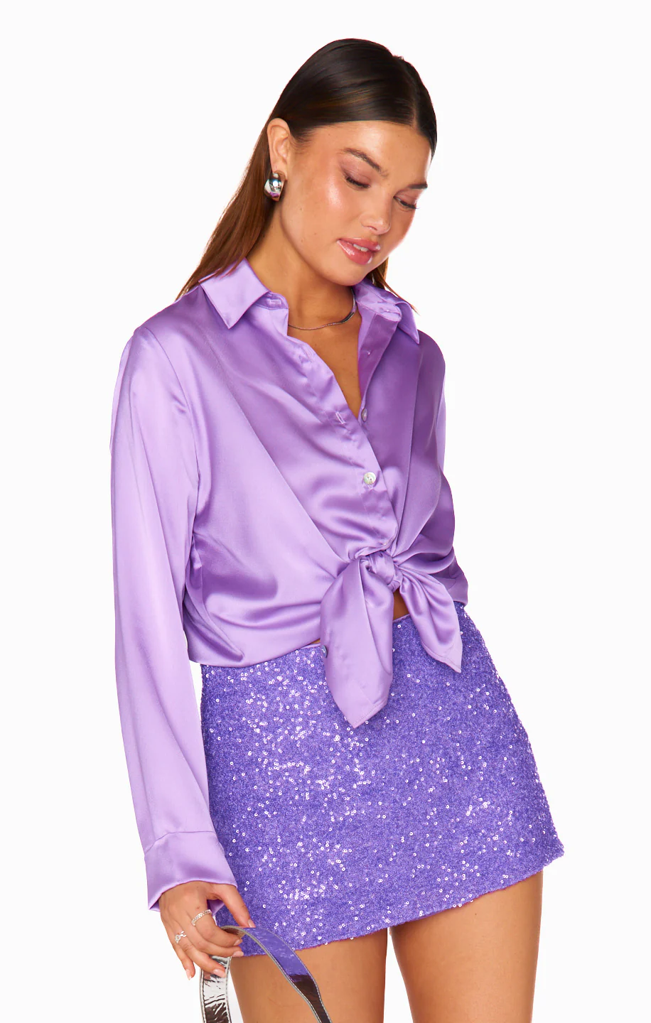 Violet Luxe Satin Button Down