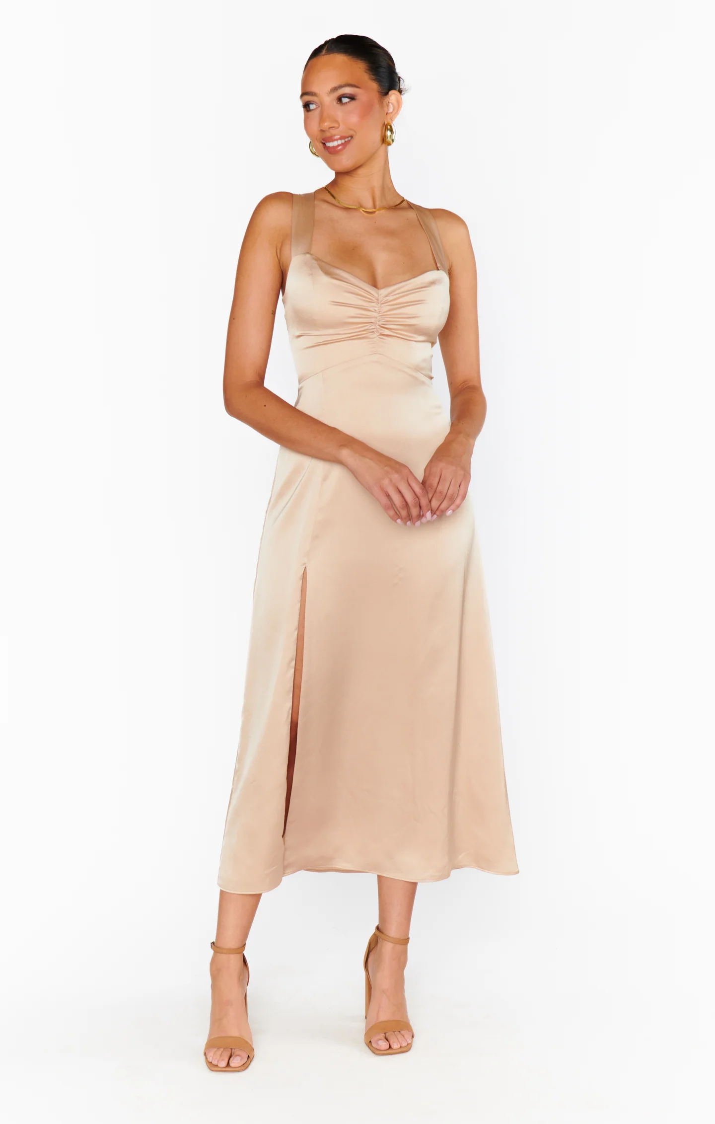 Mina Midi Dress ~ Champagne Luxe Satin
