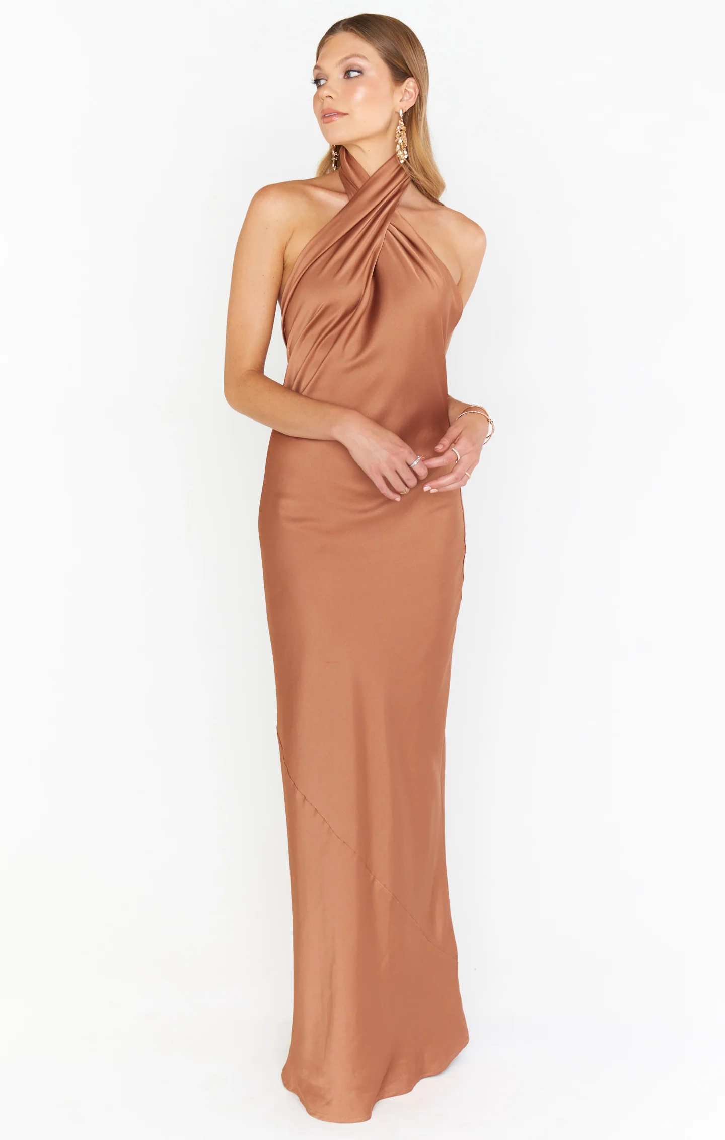 Jasmine Halter Maxi Dress ~ Copper Satin