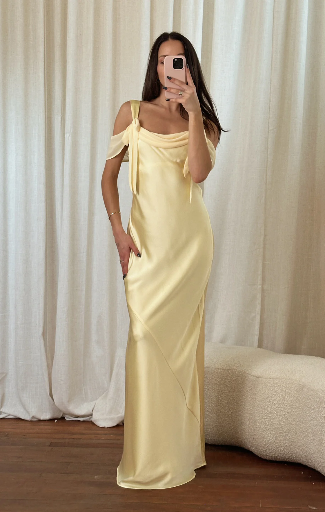 Bella Maxi Dress ~ Pale Yellow Luxe Satin