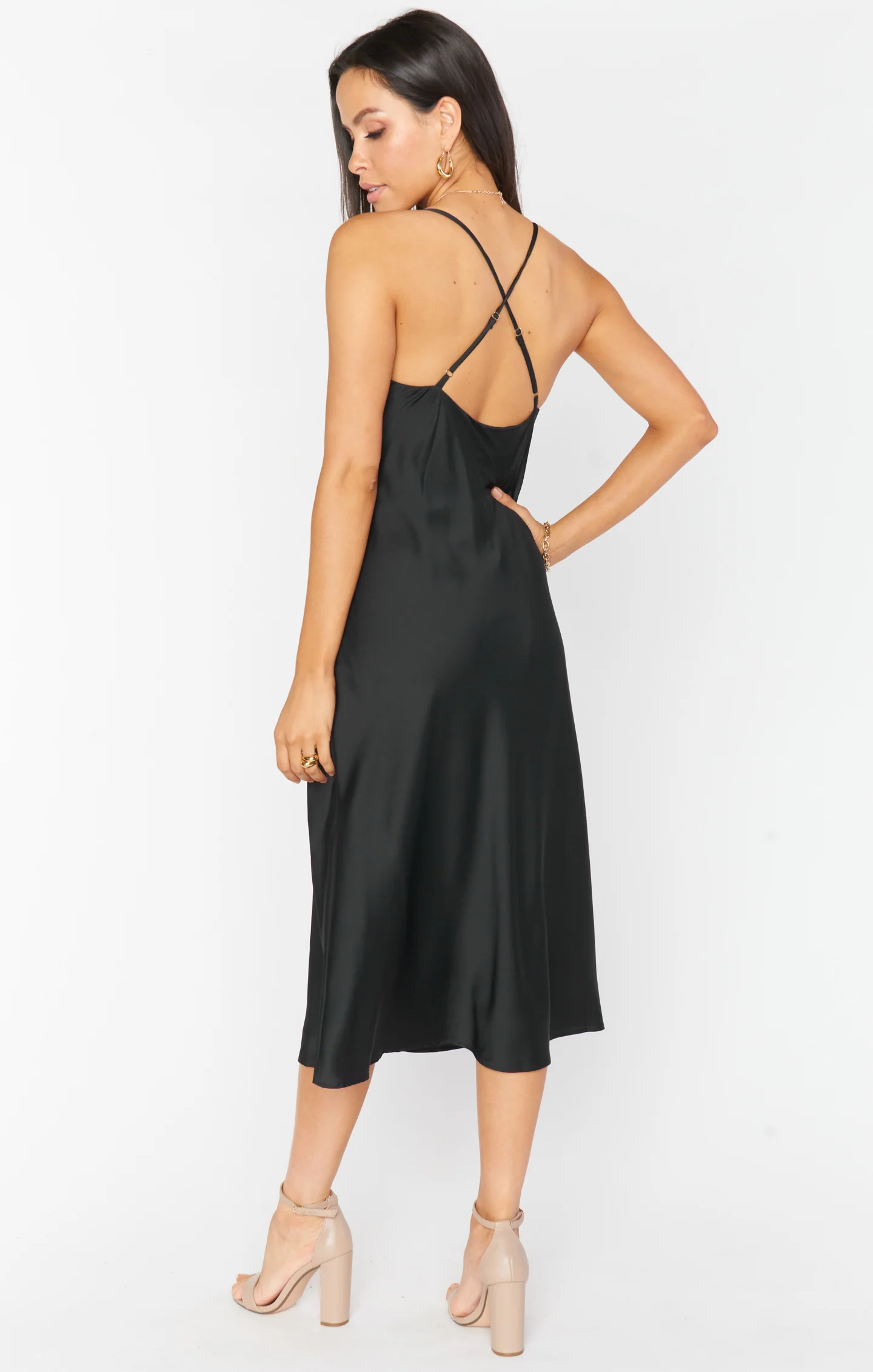 Verona Cowl Dress ~ Black Luxe Satin