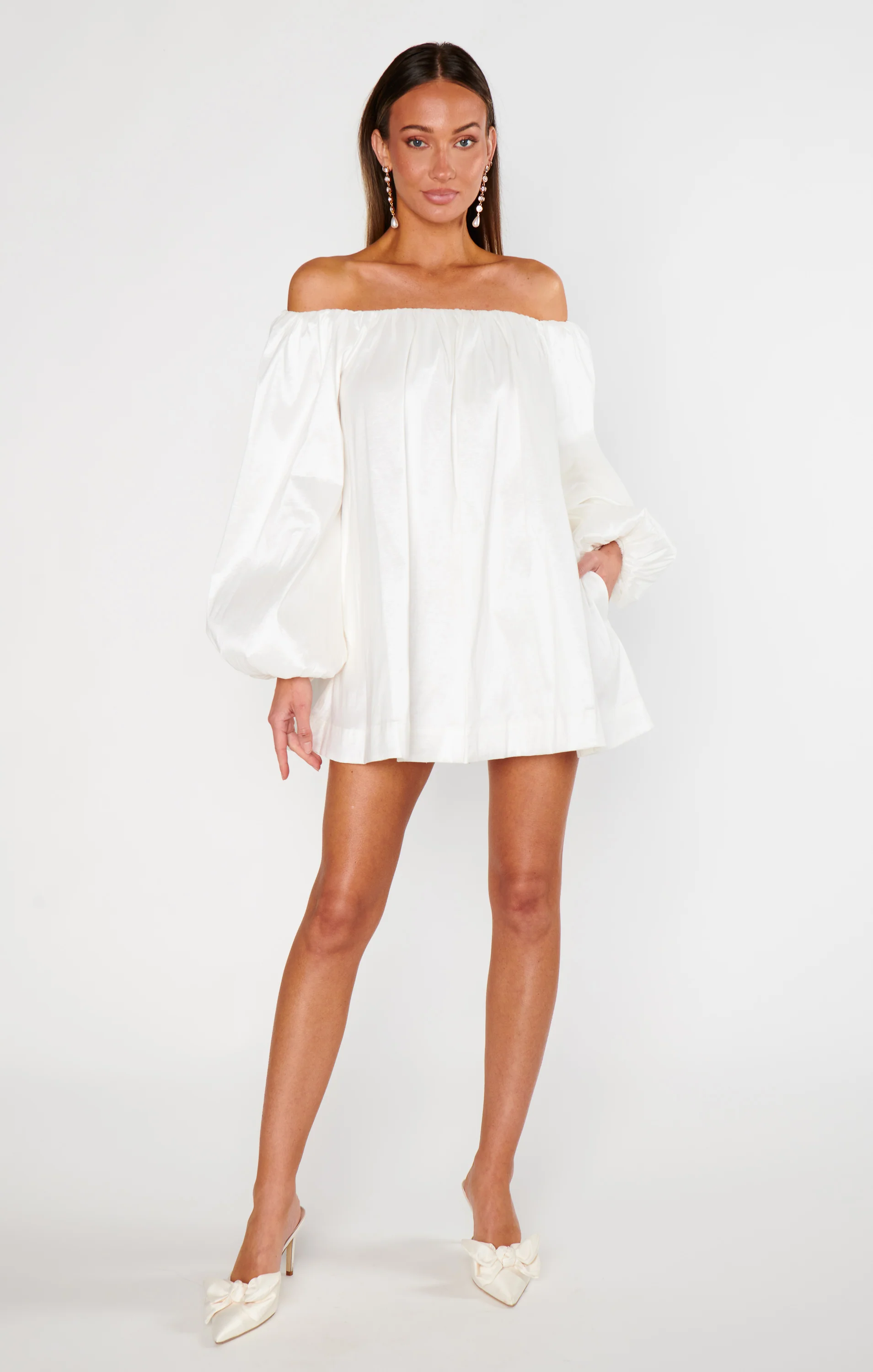 Brenna Mini Dress ~ White Taffeta