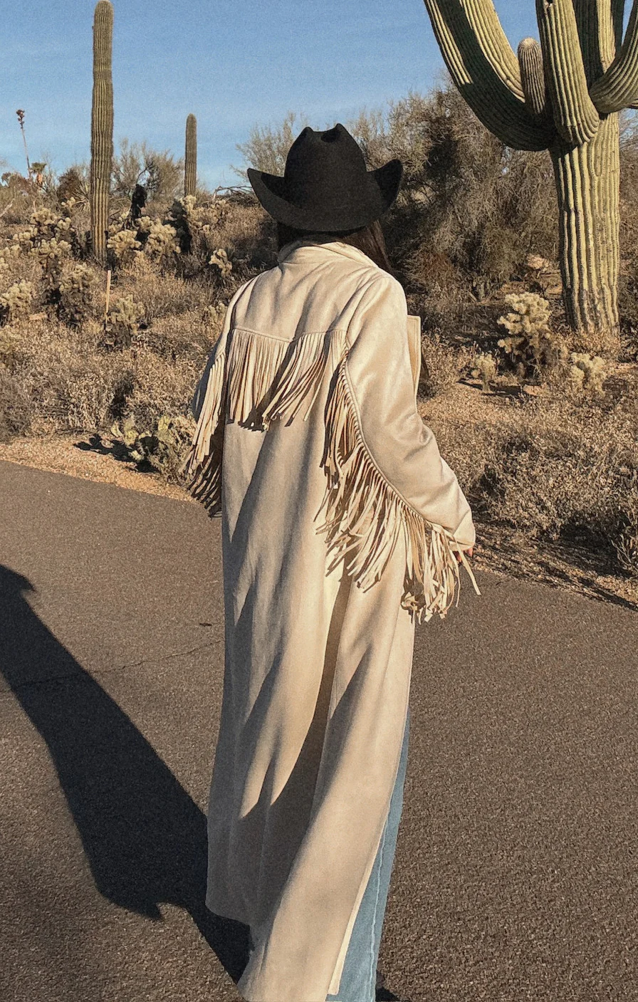 Fringe Maxi Jacket ~ Cream Faux Suede