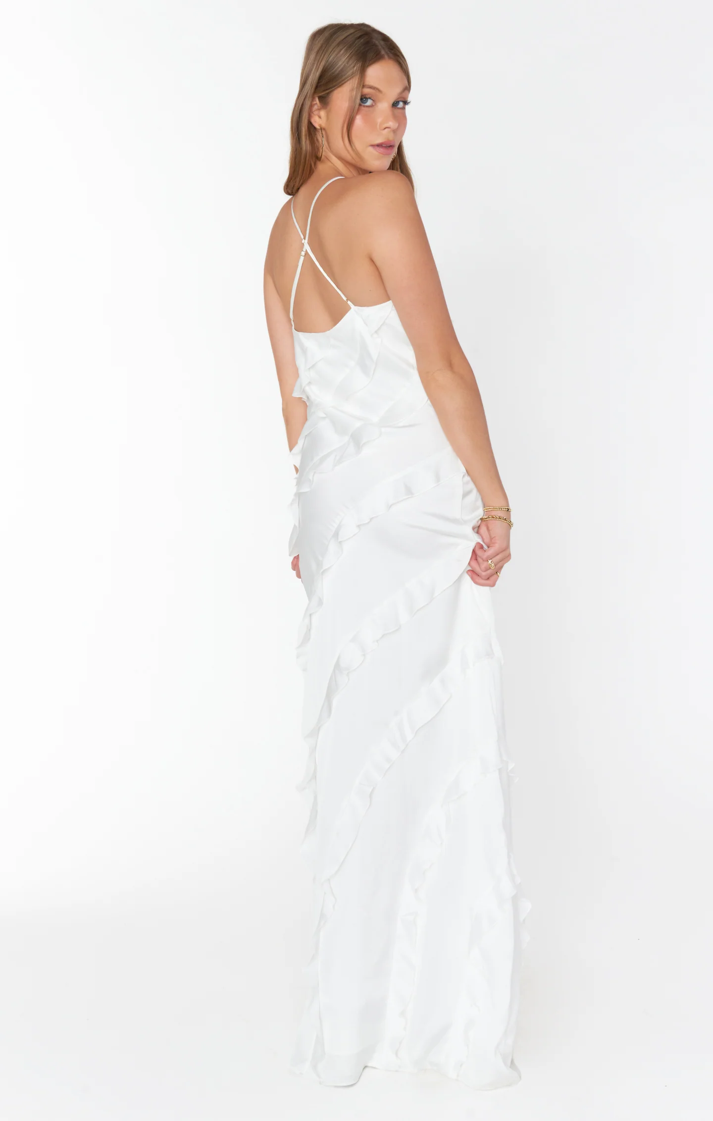 Ruffle Dress ~ Ivory Satin
